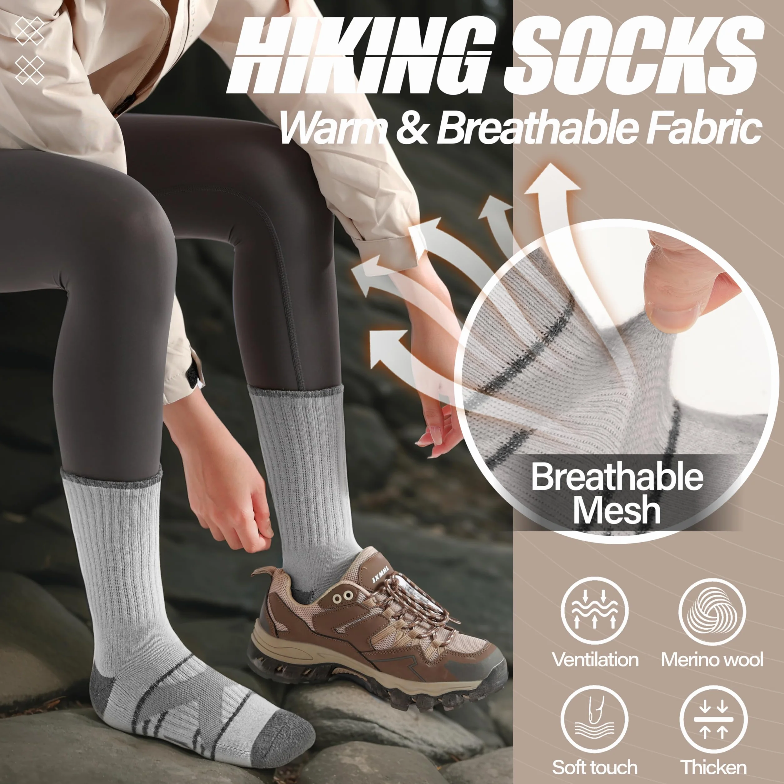 ANTSANG Chaussettes Randonnée Laine Mérinos Chaudes Thermiques Homme Femme