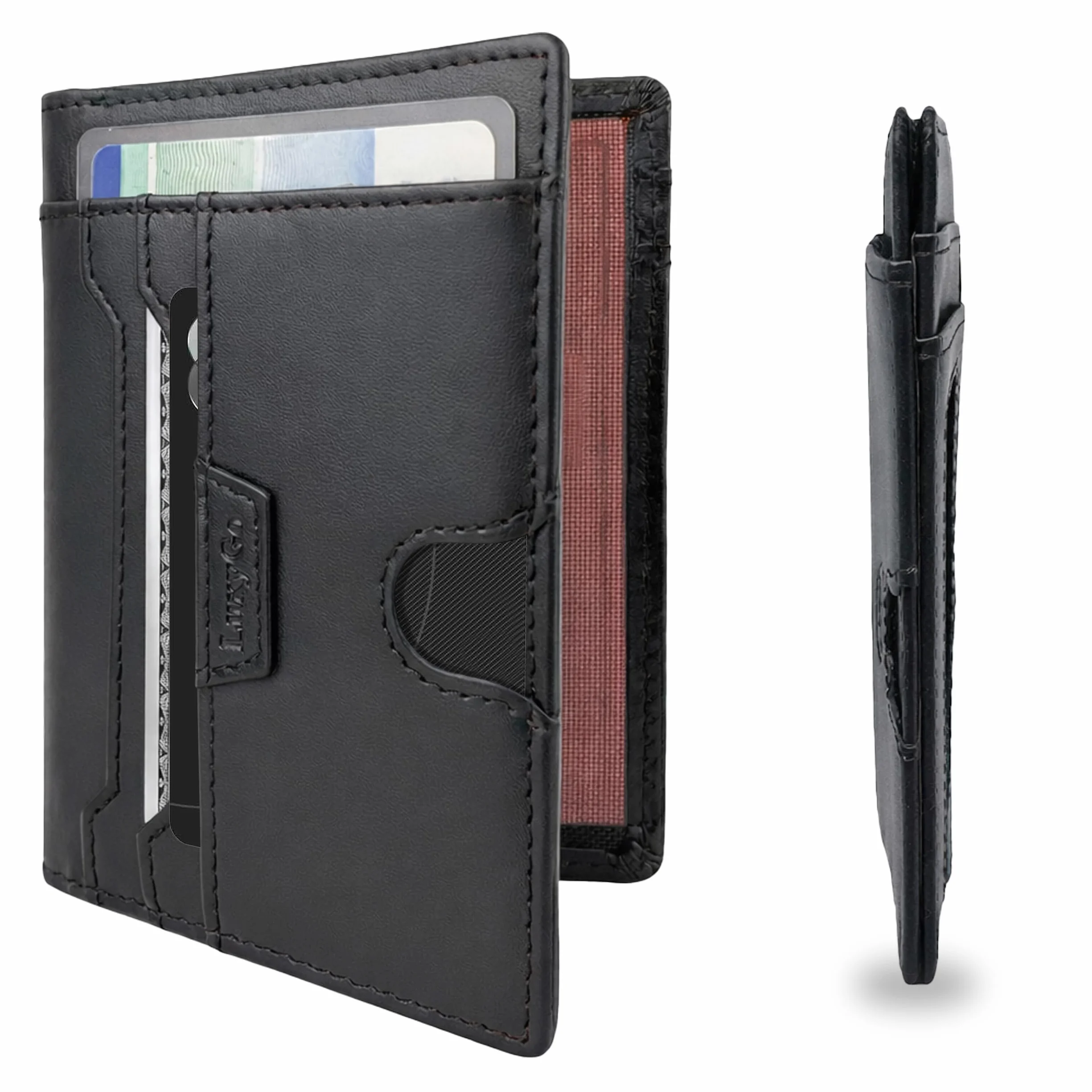 LuxyGo Porte-Cartes Cuir Véritable RFID NFC Anti-Piratage Portefeuille Slim 9 Emplacements Fenêtres ID 12x8x0,5 cm Cadeau
