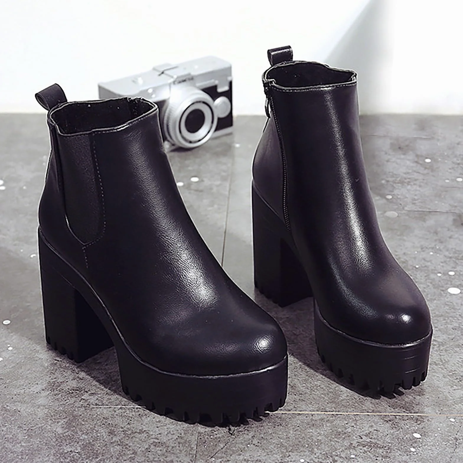 Bottes à talon carré pour femme Talon haut de cuisse Talon épais Bottines