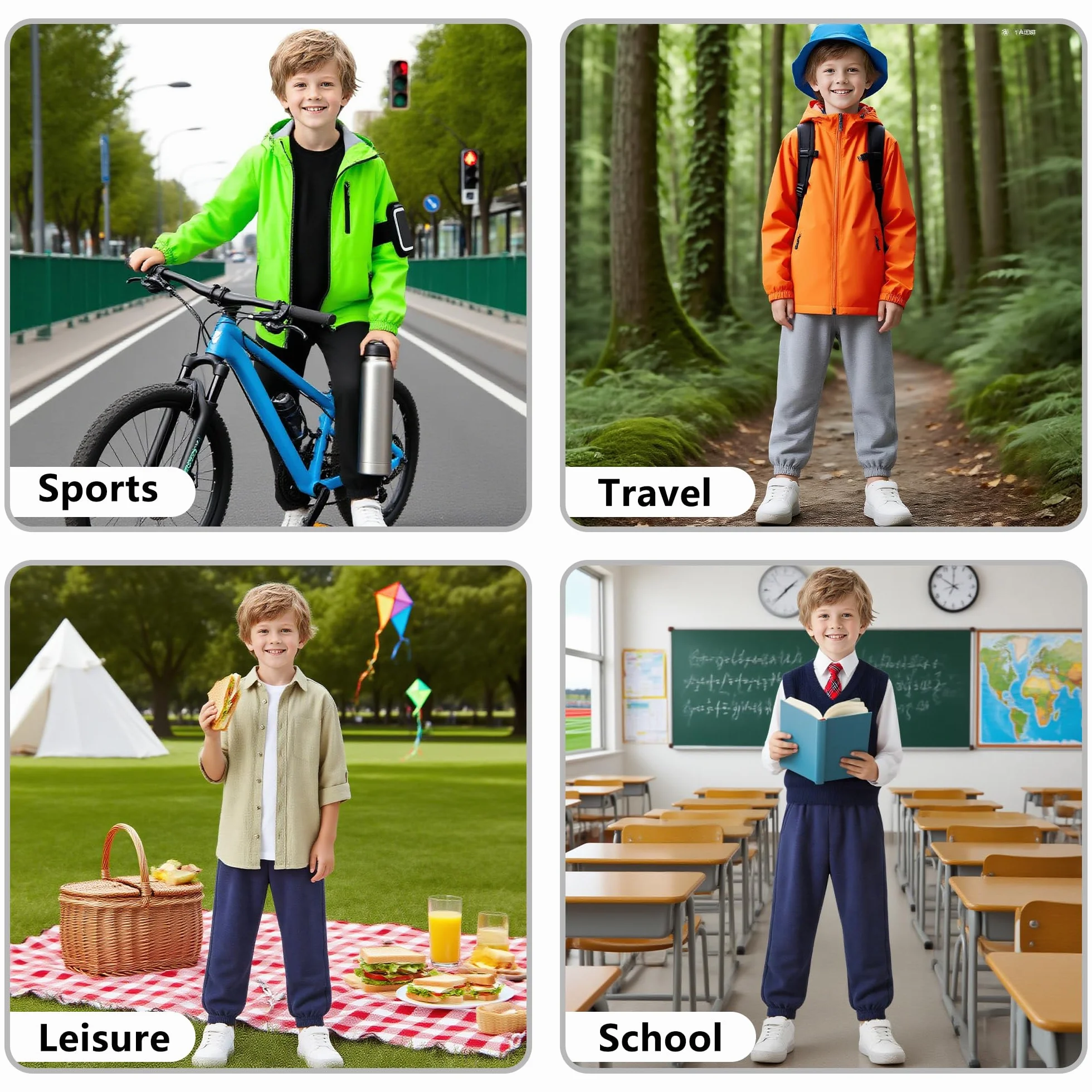Pantalon de Jogging Garçon Taille Élastique Cordon de Serrage Poches Survêtement Confortable Doux Pantalon de Sport Enfants 6-14 Ans