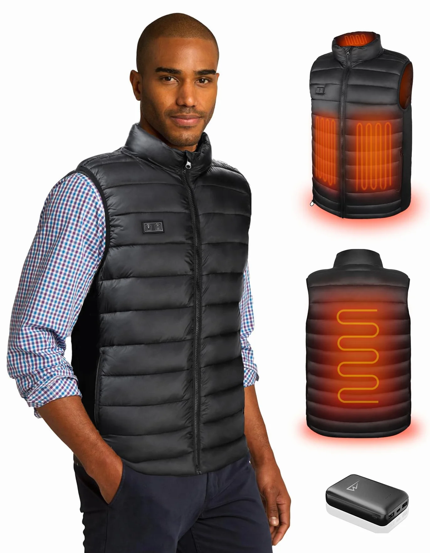 Veste Sans Manche Chauffante Homme 10000 mAh 3 Niveaux 4 Zones Chauffage