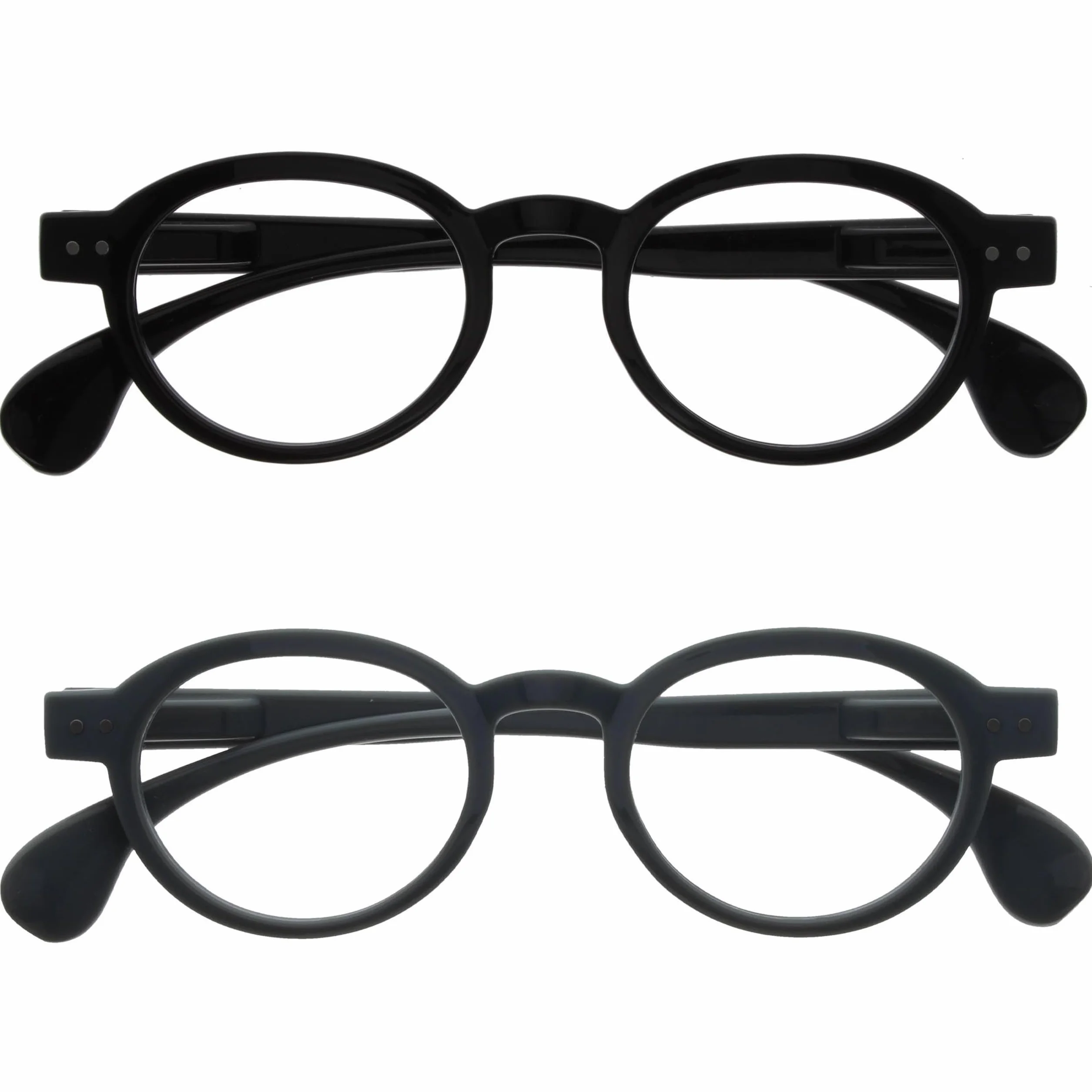 OPULIZE OCA Lunettes de Lecture Lot de 2 Monture Ronde Moderne Rétro Noir Gris Charnières à Ressort +1.50