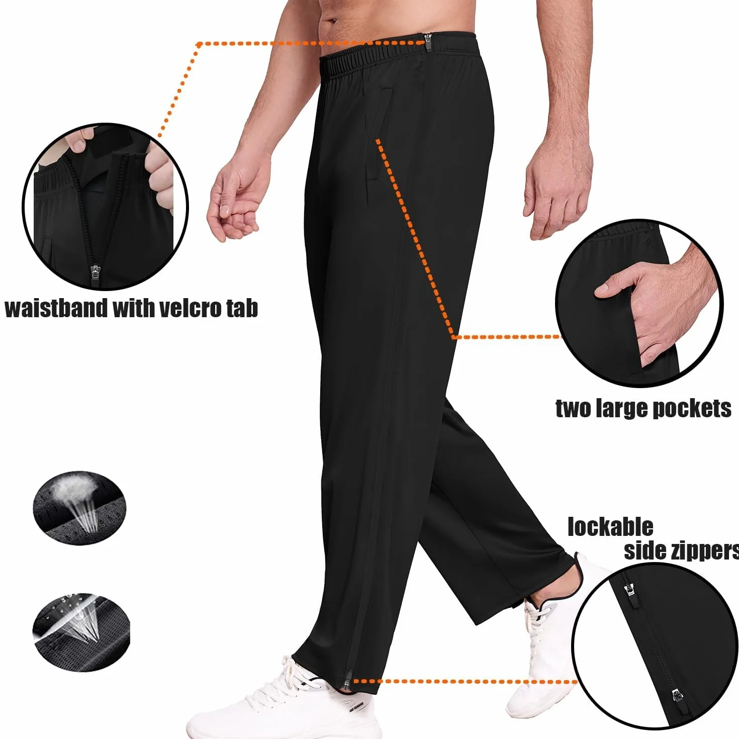 PINSPARK Pantalon de rééducation homme avec fermeture éclair longue - Pantalon de sport long ample