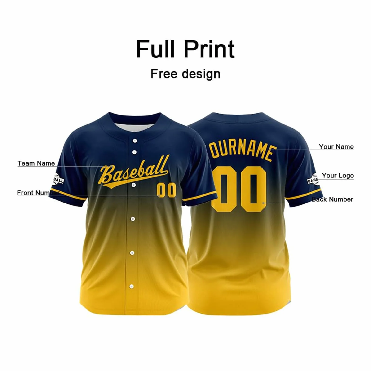 Maillot de baseball imprimé personnalisé avec numéro et nom