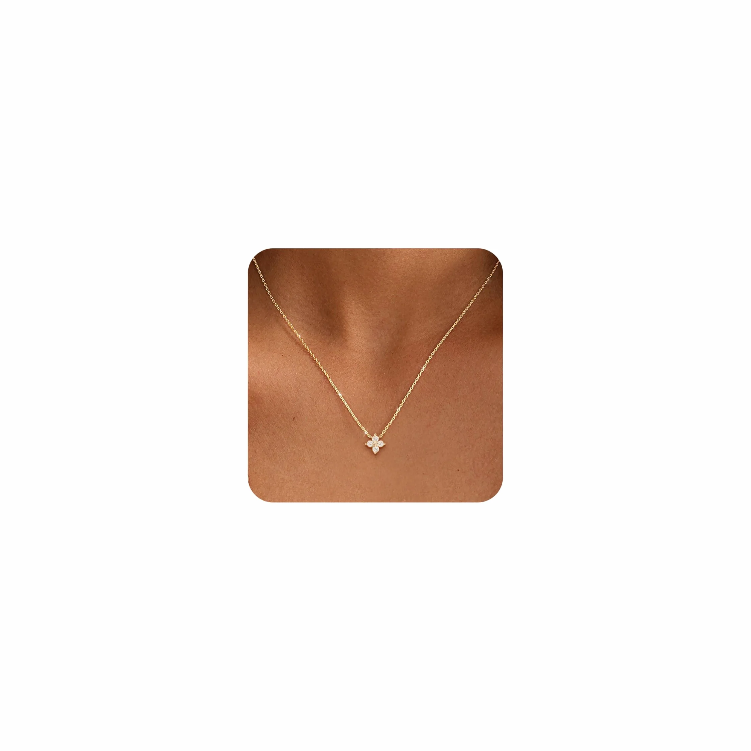 Collier Femme Or Plaqué Or 14k Zircone Cubique Trèfle 4 Feuilles Réglable Imperméable Cadeau