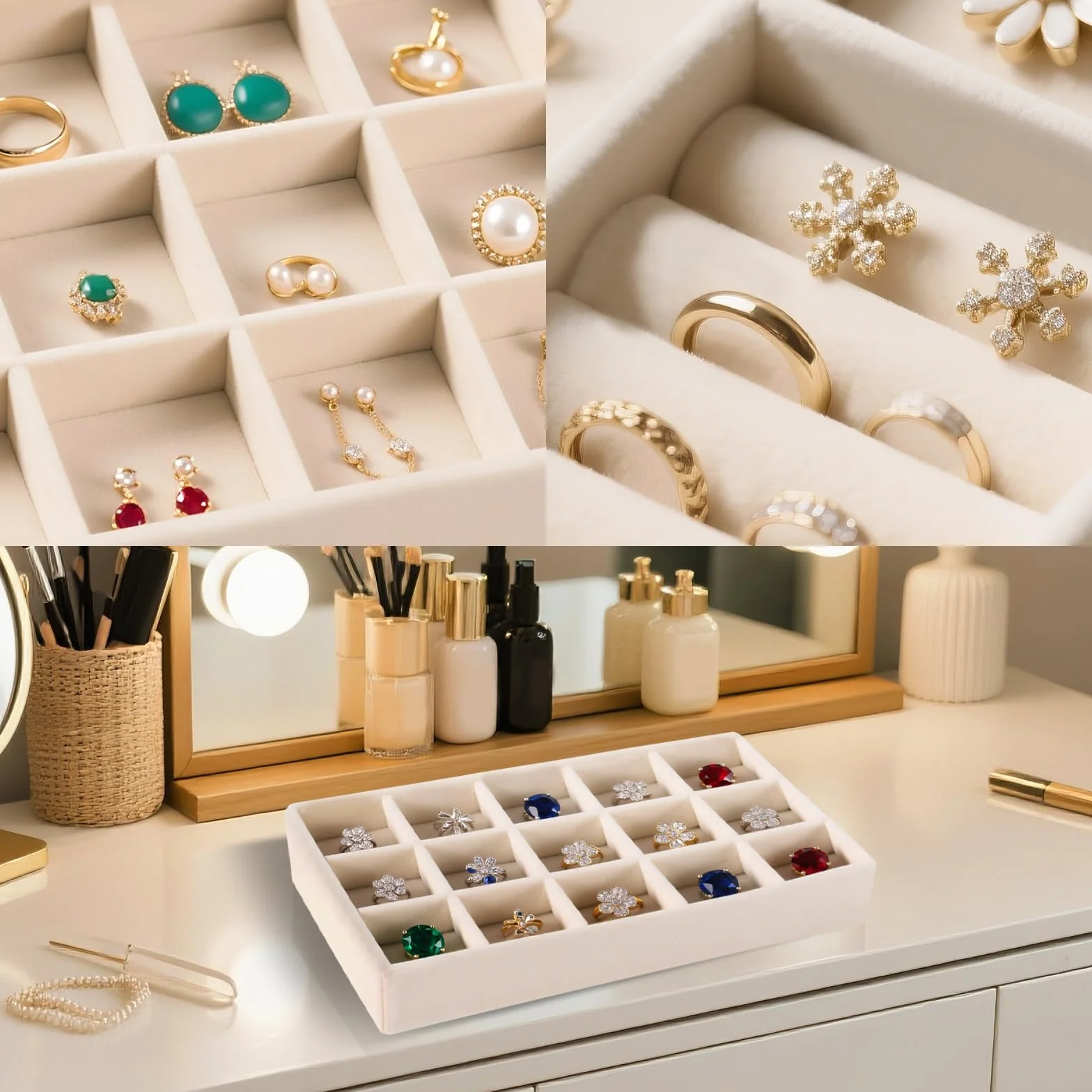 Lot de 8 Plateaux Organisateur Bijoux en Velours Empilables - Rangement Tiroir