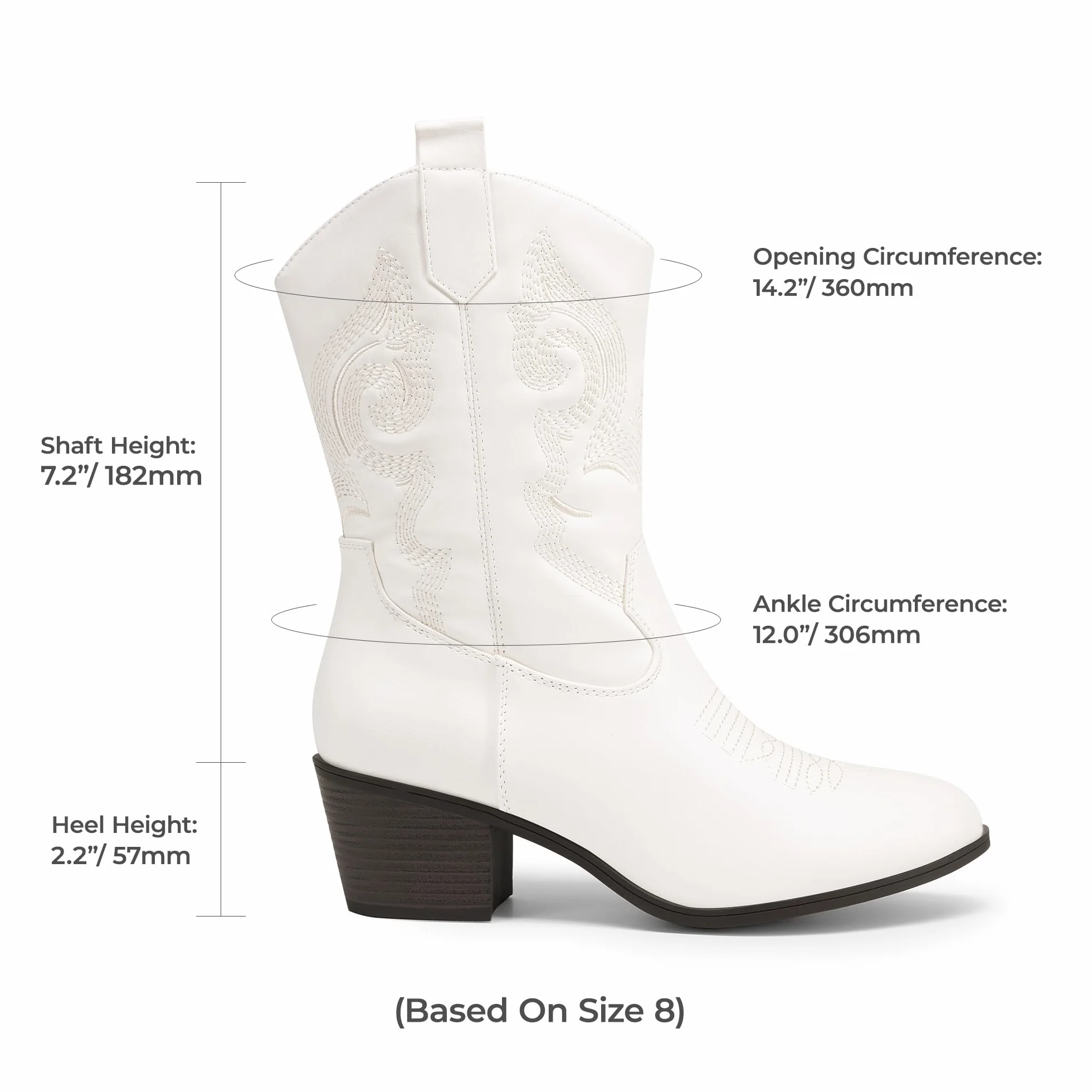 DREAM PAIRS Bottes Femme Western Mi-Mollet Cowgirl Bout Rond Talon Cubain Boots Cowboy