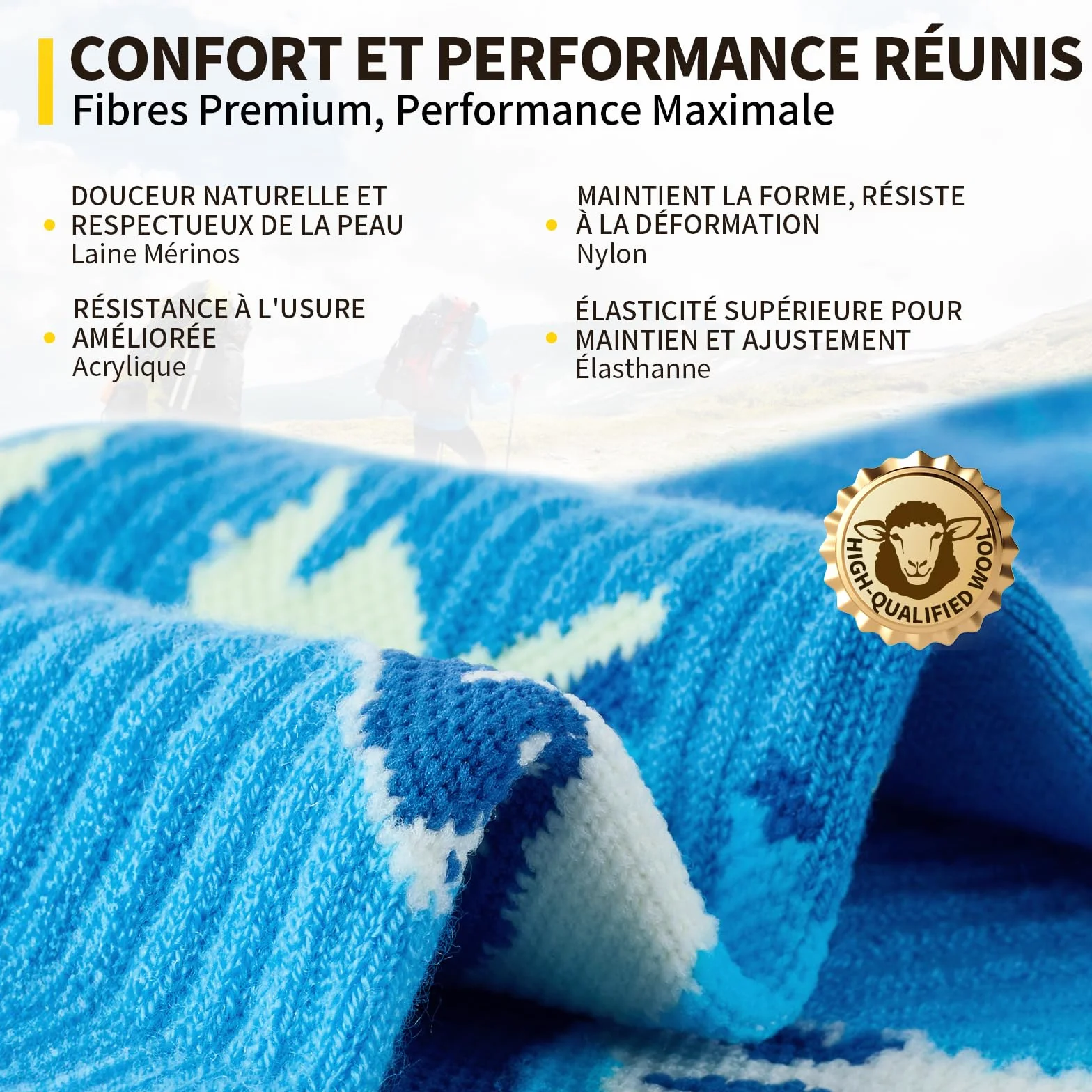 Chaussettes Randonnée Anti Ampoules Homme Femme en Mérinos Laine, Douces Respirant avec Rembourrage, 2 Paires