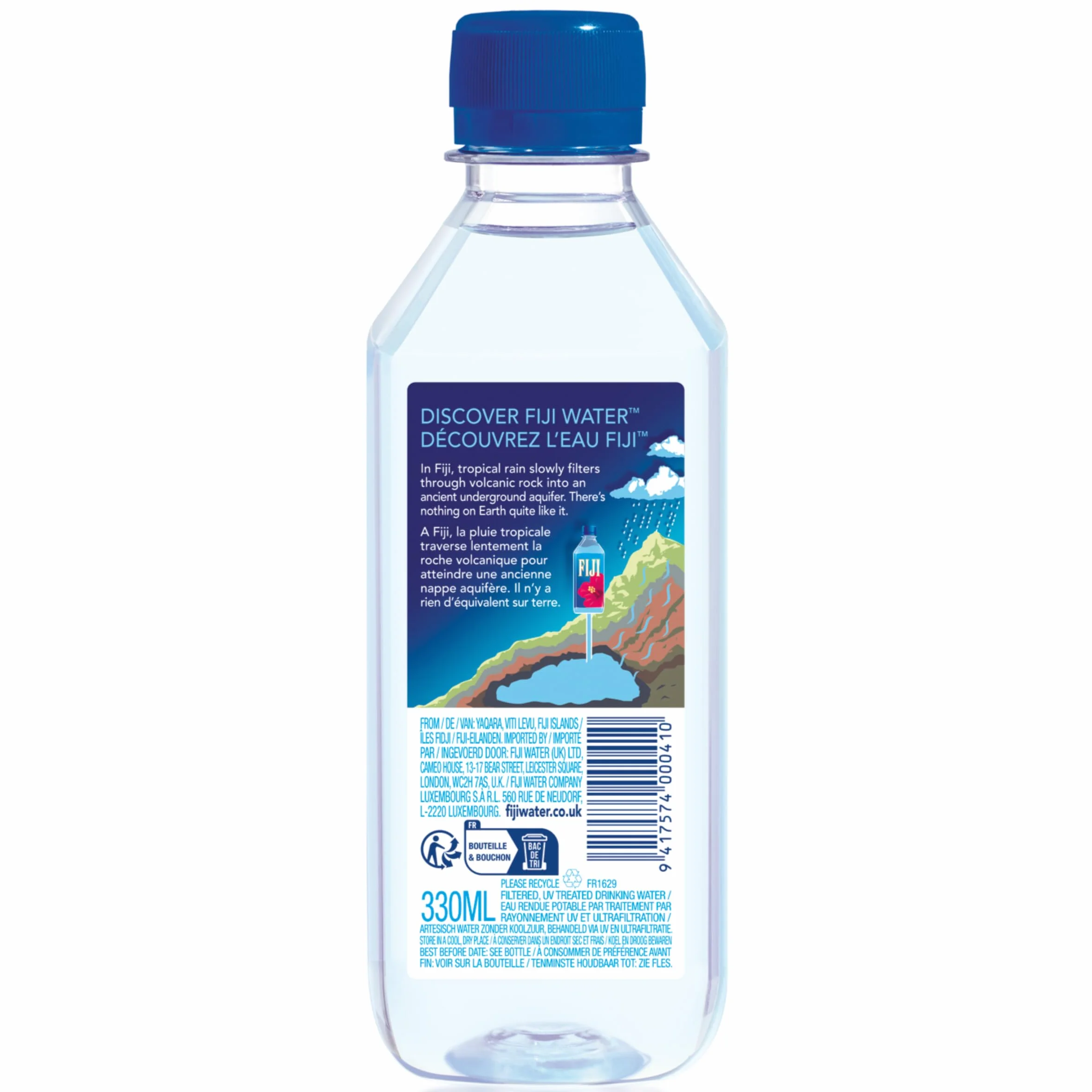 Fiji Water - Eau Minérale Plate des Îles Fidji - Eau Artésienne Enrichie en Minéraux - Filtration Naturelle, Conditionnée sans Contact avec la Main de l'Homme - Carton de 24 bouteilles *330 ml