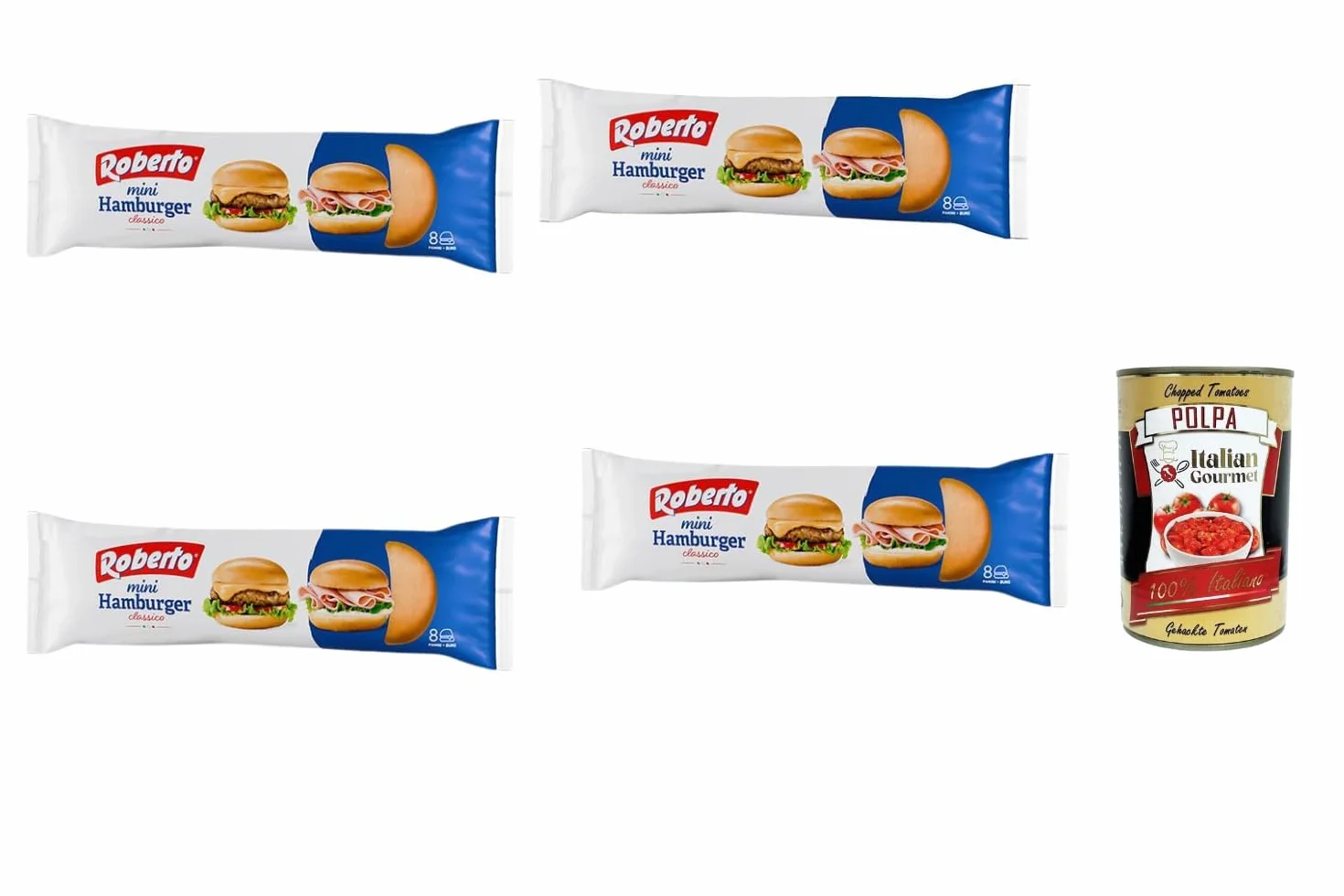 Italian Gourmet Mini Pains Hamburger Classiques 4 x 200 g, Lot de 32 Mini Pains Moelleux pour Mini Burgers, Mini Sandwichs et Buffets, Format Pratique pour Apéritifs + Italian Gourmet Polpa