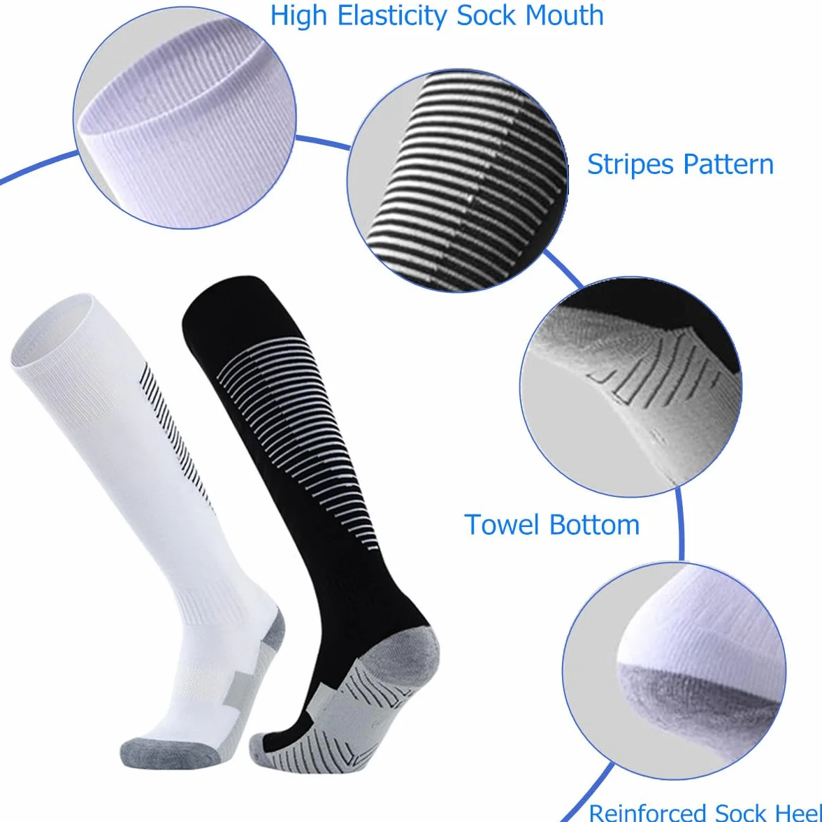 SamHeng Chaussettes de Football pour Enfants Antidérapant Bas de Serviette 2 Paires (9-12 ans)