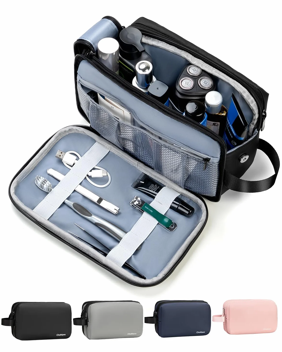 Trousse de Toilette étanche de Voyage pour Hommes et Femmes, Sac de Rasage avec Poignée (Noir)