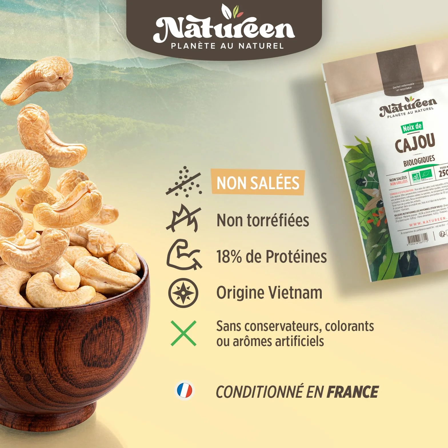 Noix de Cajou Bio 1 kg - Décortiquées - Non Salées - Non Grillées