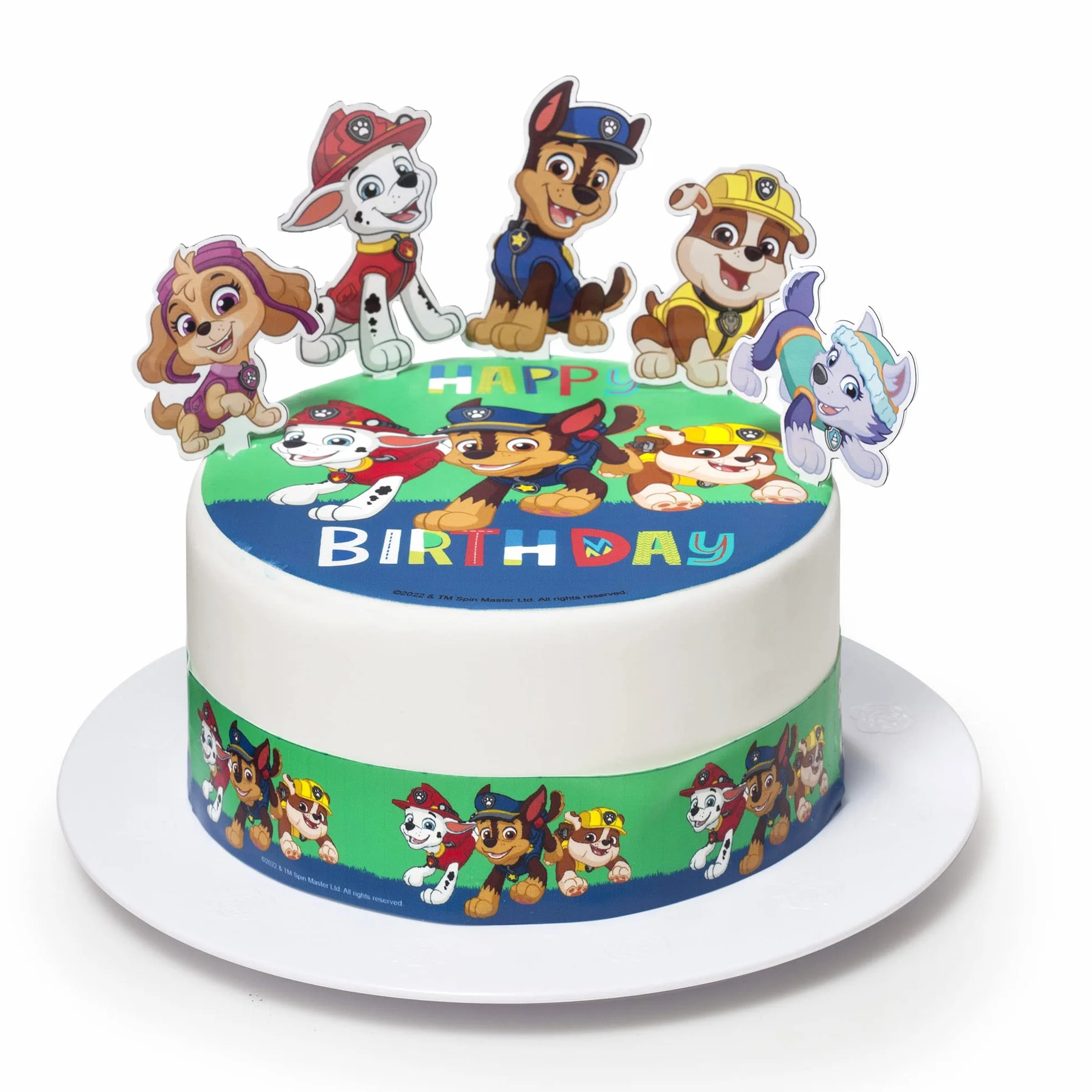 Pat Patrouille Dessus de Gâteau et Figurines en Papier | Disque Azyme Comestible pour Gâteaux | Décoration de Gâteau pour l'anniversaire à thème | 20cm + 4 bandes 28x4cm + 5 figurines
