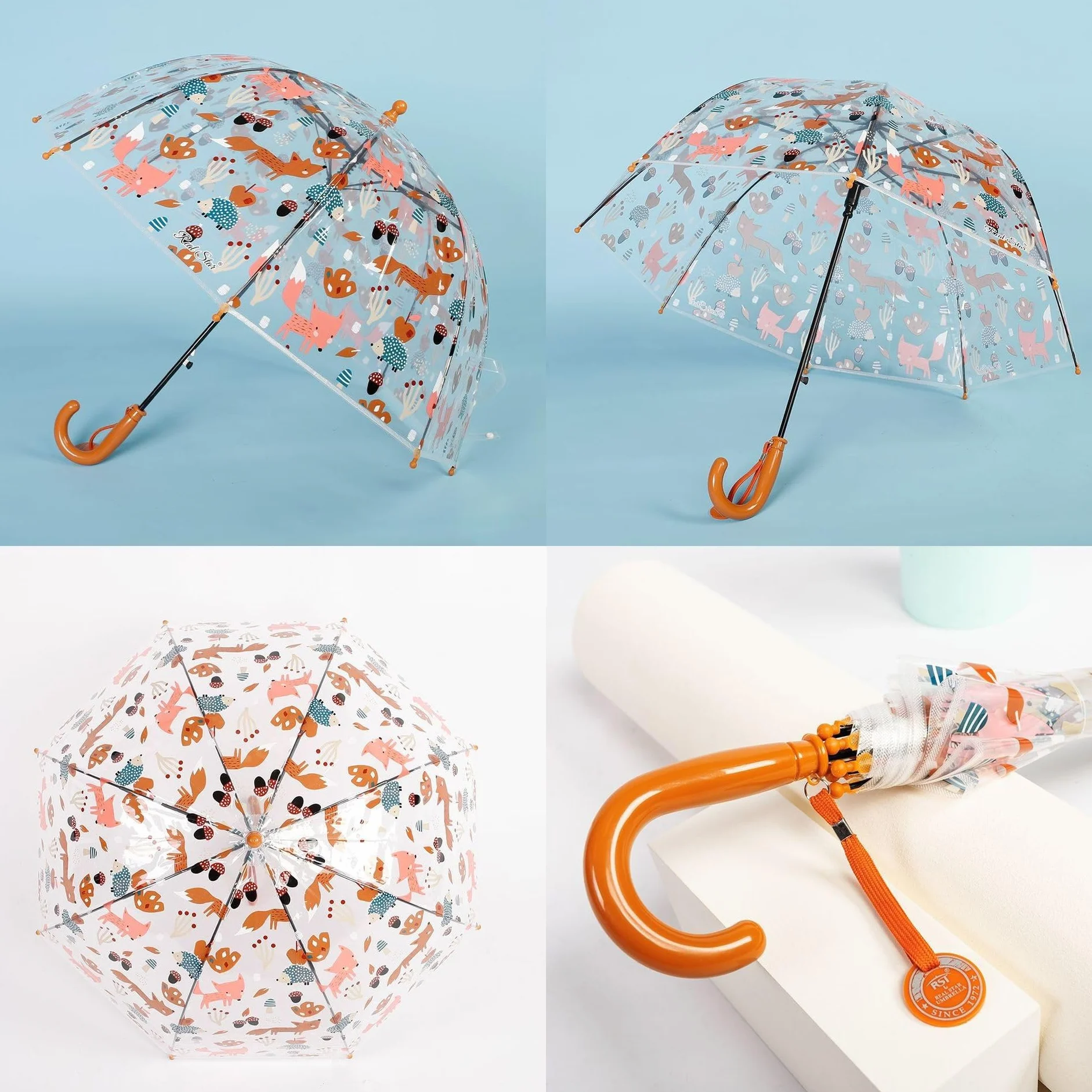 ThreeH Parapluie automatique pour enfants avec poignée ergonomique et étiquette d'identification