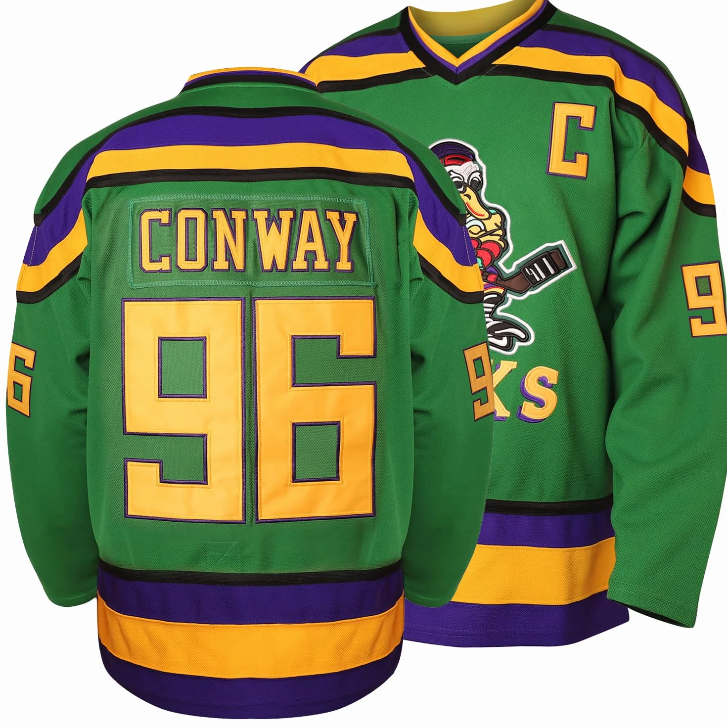Maillot de hockey sur glace Mighty Ducks 33 Greg Goldberg 96 Charlie Conway 99 Adam Banks Vert 99 Taille