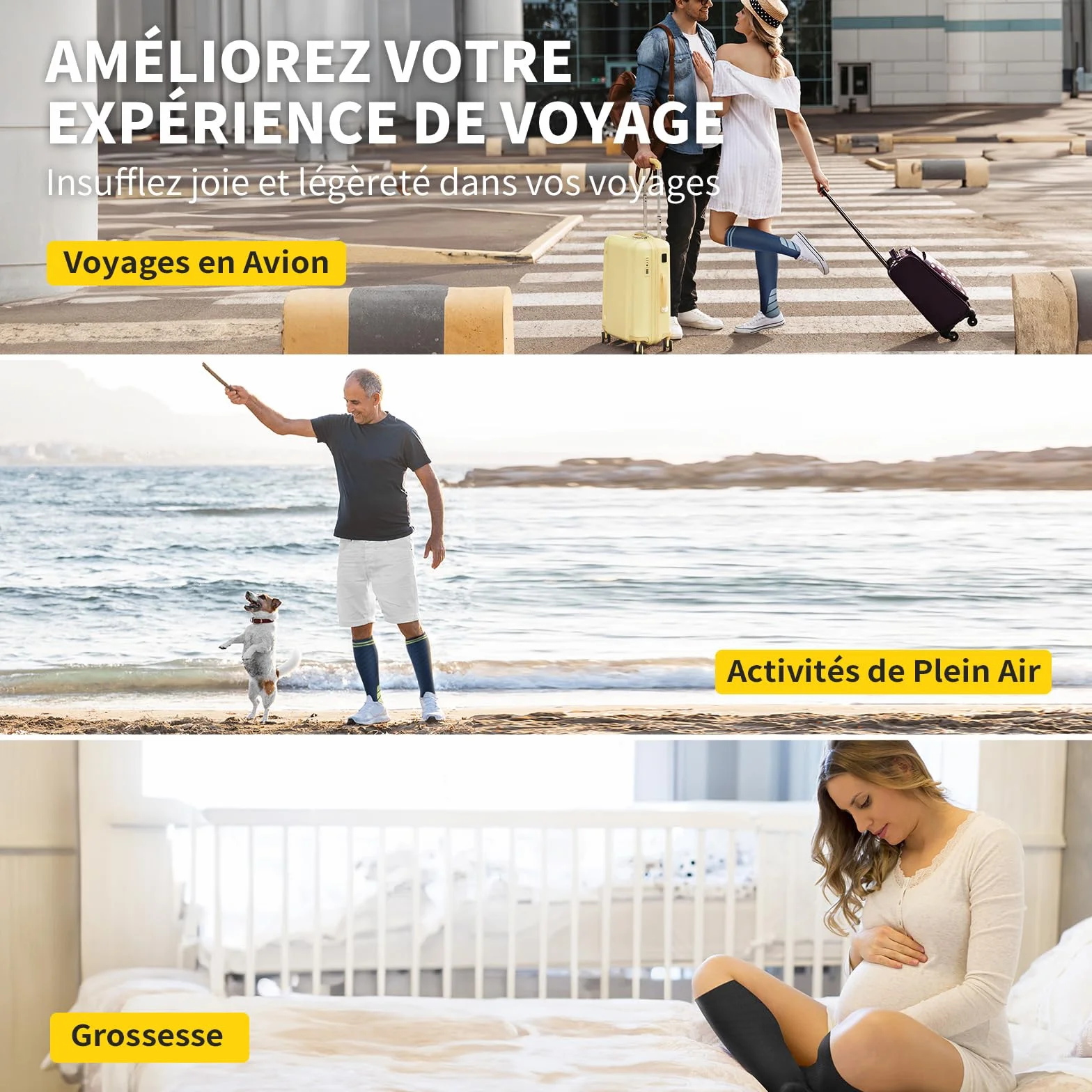 CAMBIVO Bas de Contention 3 Paires, Chaussettes de Compression 20-30mmHg Classe 2