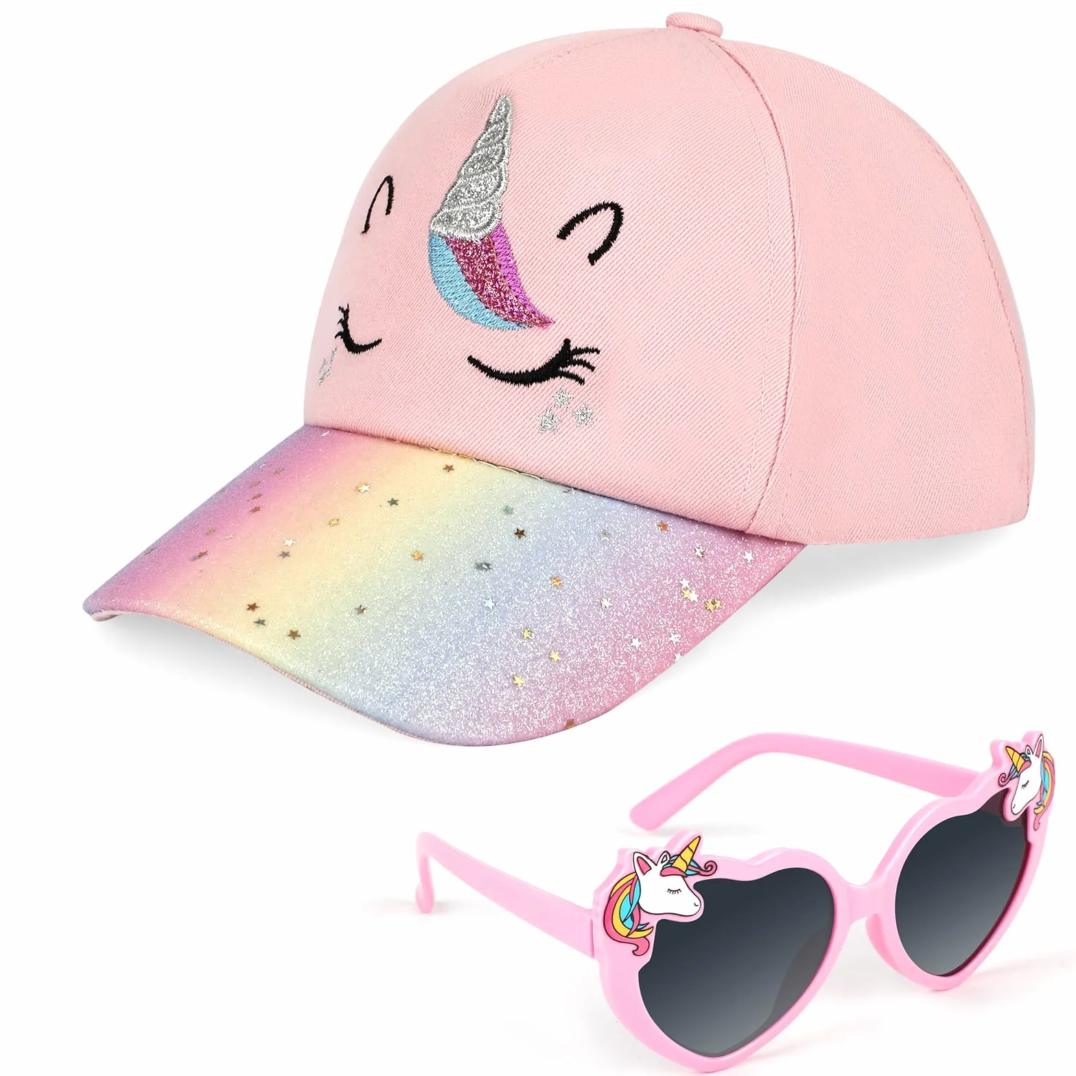 Licorne Casquette Lunettes de Soleil Enfants Fille, Réglable Chapeau de Sport Polarisées Été Accessoires