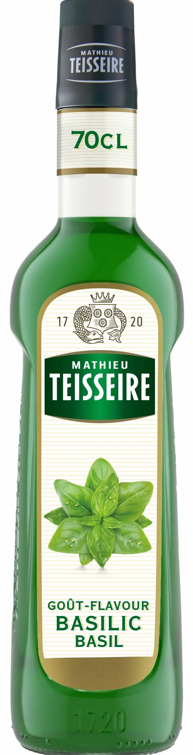 Sirop de basilic Mathieu Teisseire, pour boissons, Mojito, cocktails avec ou sans alcool, sodas, thés, bouteille de 70cl