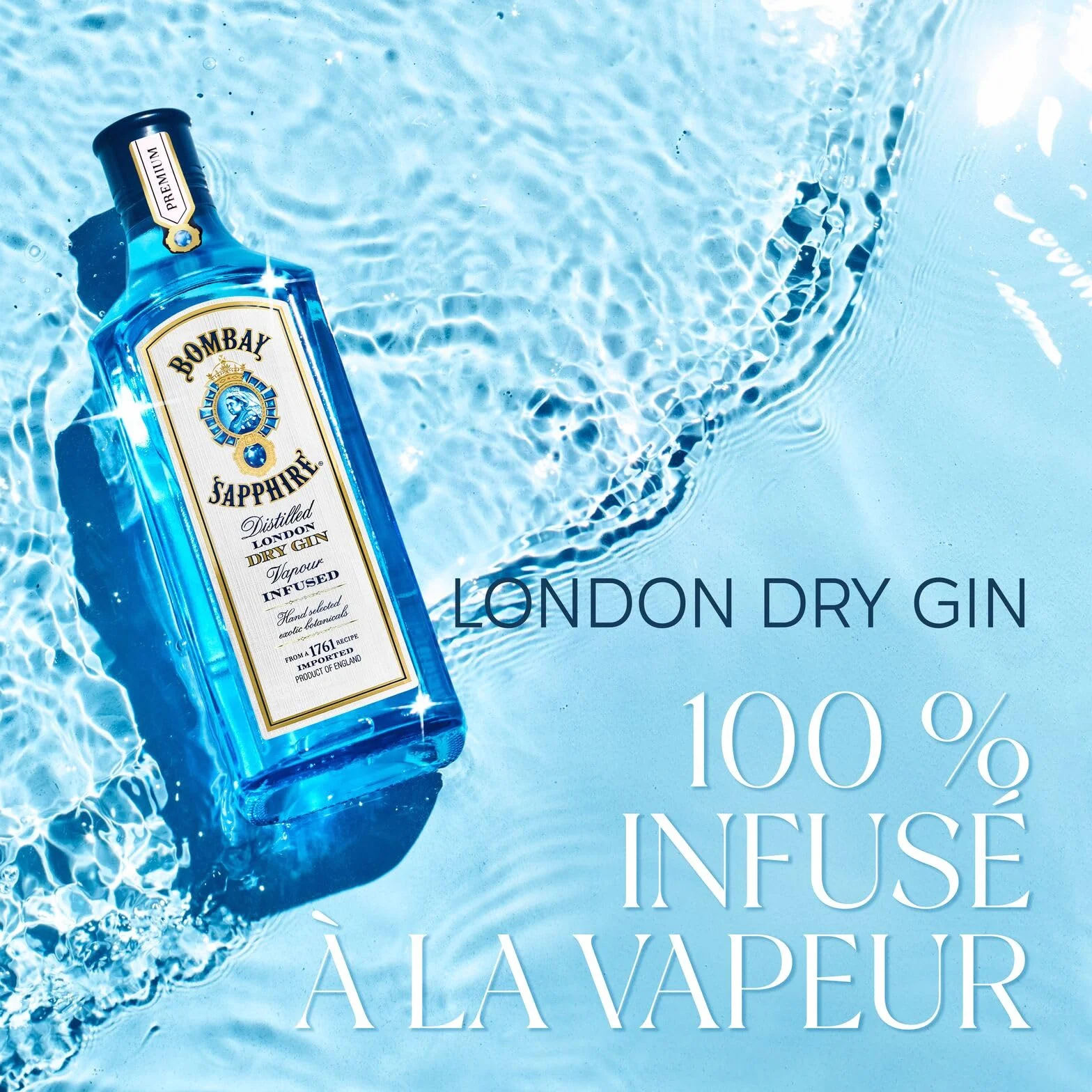 Bombay Sapphire London Dry Gin, 40 % vol., 70 cl / 700 ml, Un Spiritueux Infusé à la Vapeur, Élaboré à Partir de 10 Plantes Aromatiques Rigoureusement Sélectionnées à la Main