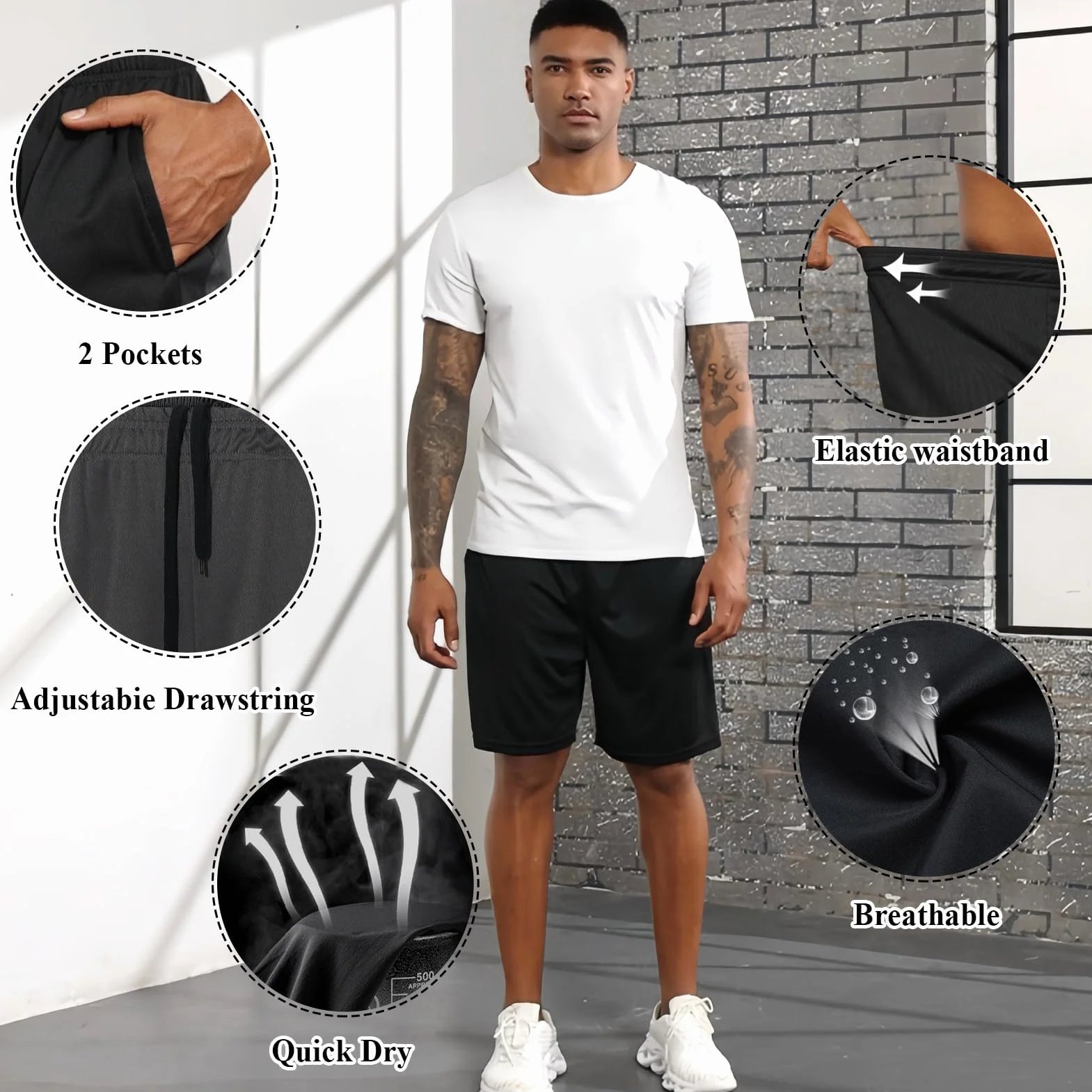 Lot de 3 Shorts de Sport pour Homme Séchage Rapide avec Poches Jogging Fitness