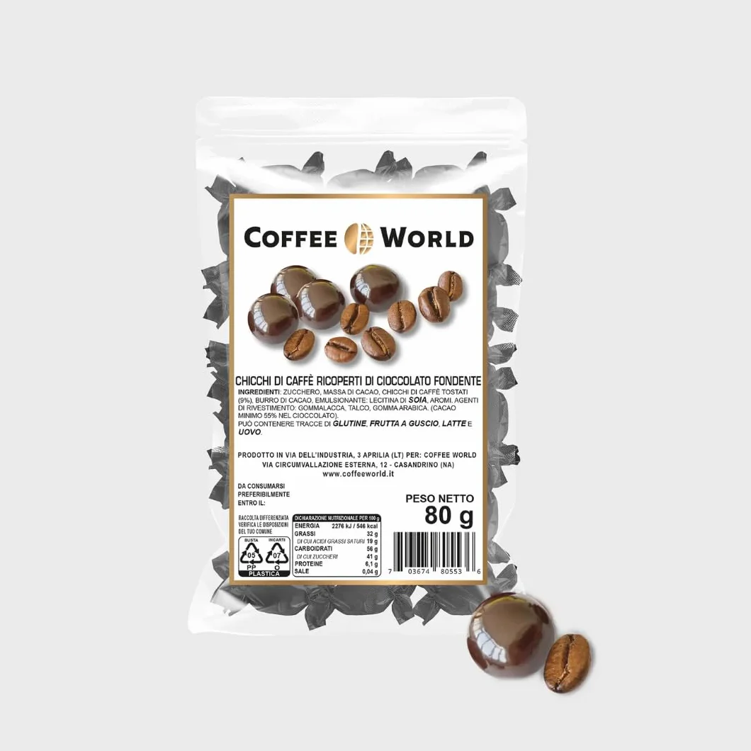 Ciocoworld espresso 480 g - Grains de café Arabica enrobés de chocolat noir, petits chocolats en monoportion Coffee World (6 sachets de 80 g)