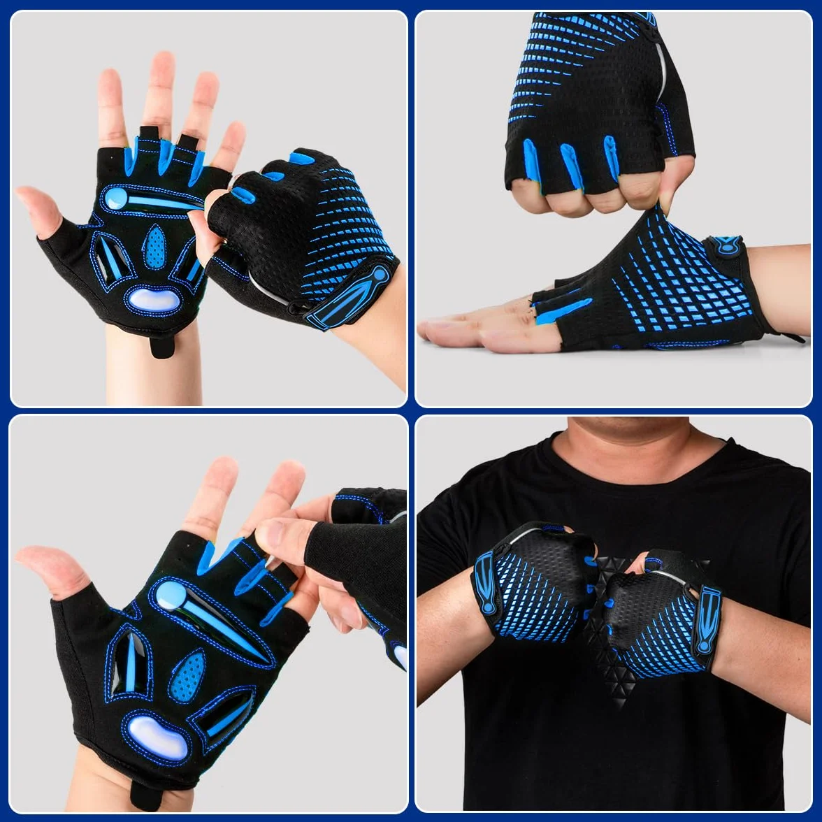 Gants Cyclisme Demi-Doigts Gel Anti-Choc Anti-Dérapage Respirant Vélo VTT Homme Femme