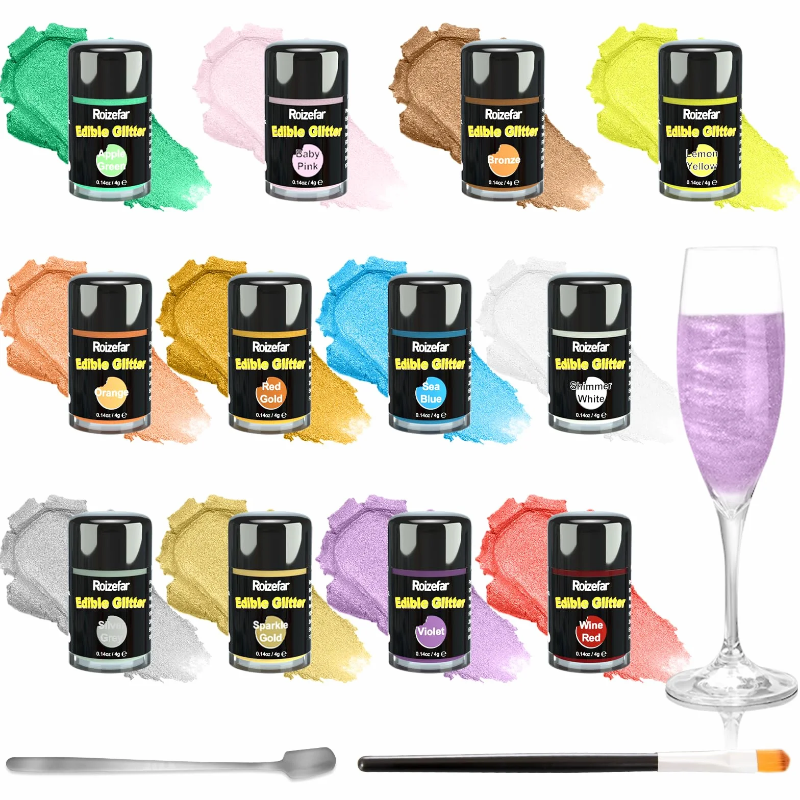Roizefar Paillettes Comestibles, 12 Couleurs x4g Colorant Alimentaire pour Boissons, Paillettes Alimentaires pour Cocktail, Gâteaux, Crème, Muffins, Chocolats