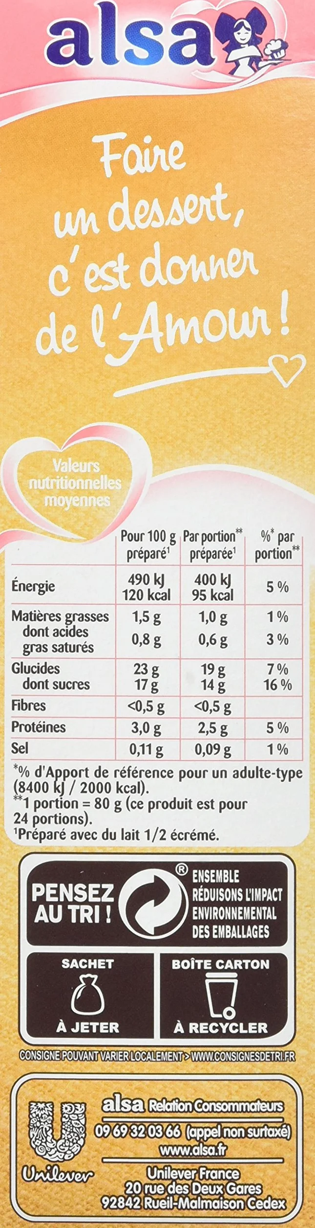 Alsa Préparation Crème Patissière 3 Sachets 390g - Lot de 3