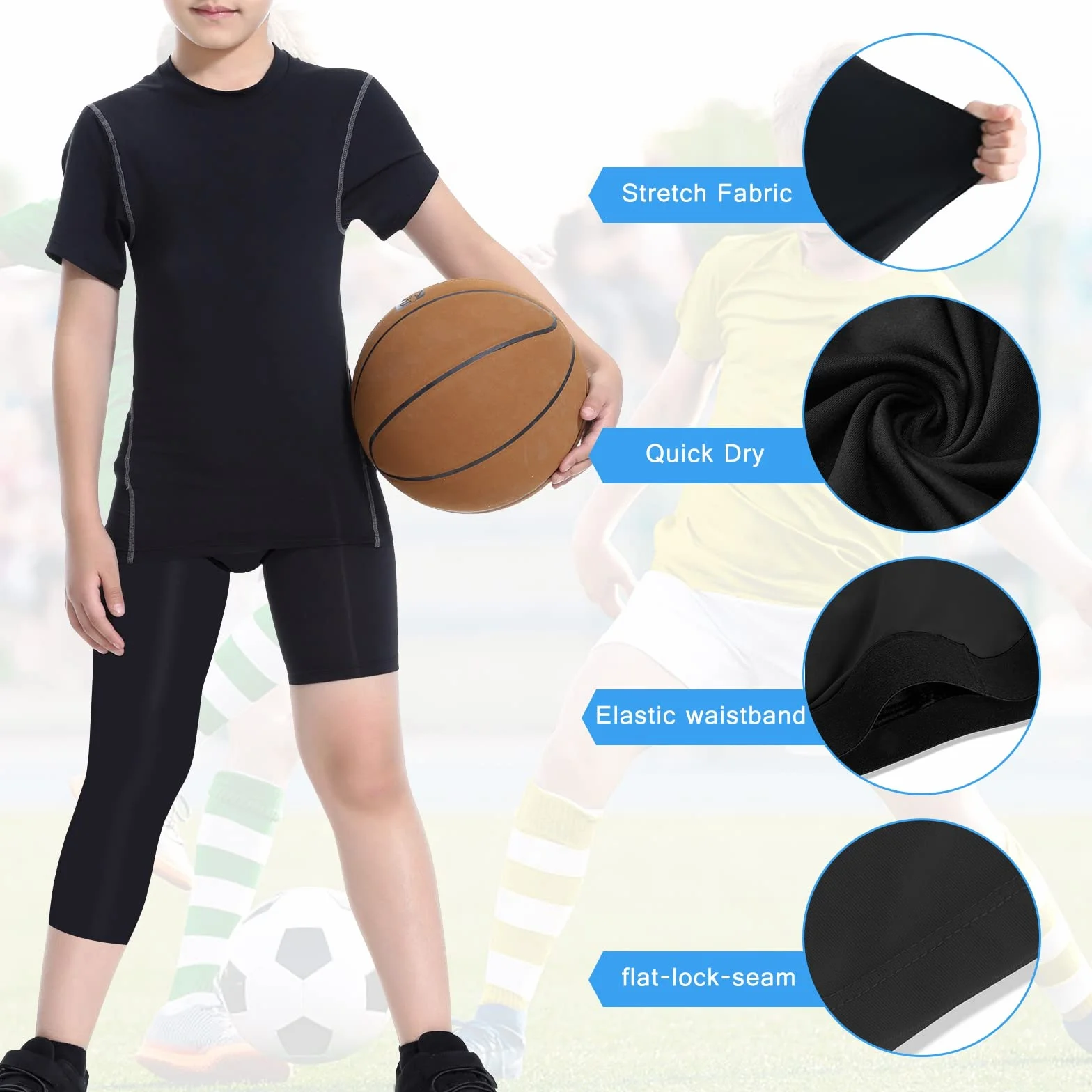 Valcatch Garçons Legging de Compression Basketball Course à Pied Jeunes Enfants Pantalon Sport Couche Base 6-14Y