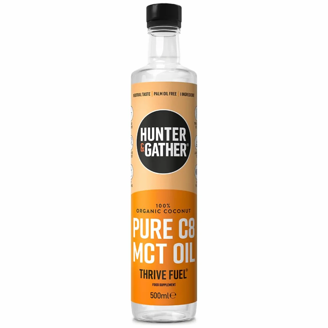 Hunter & Gather Pur C8 MCT Huile 500ml | Triple Distillation À La Vapeur De Noix De Coco | Céto, Faible Teneur En Glucides Et Paléo | Sans Sucre Et Sans Gluten