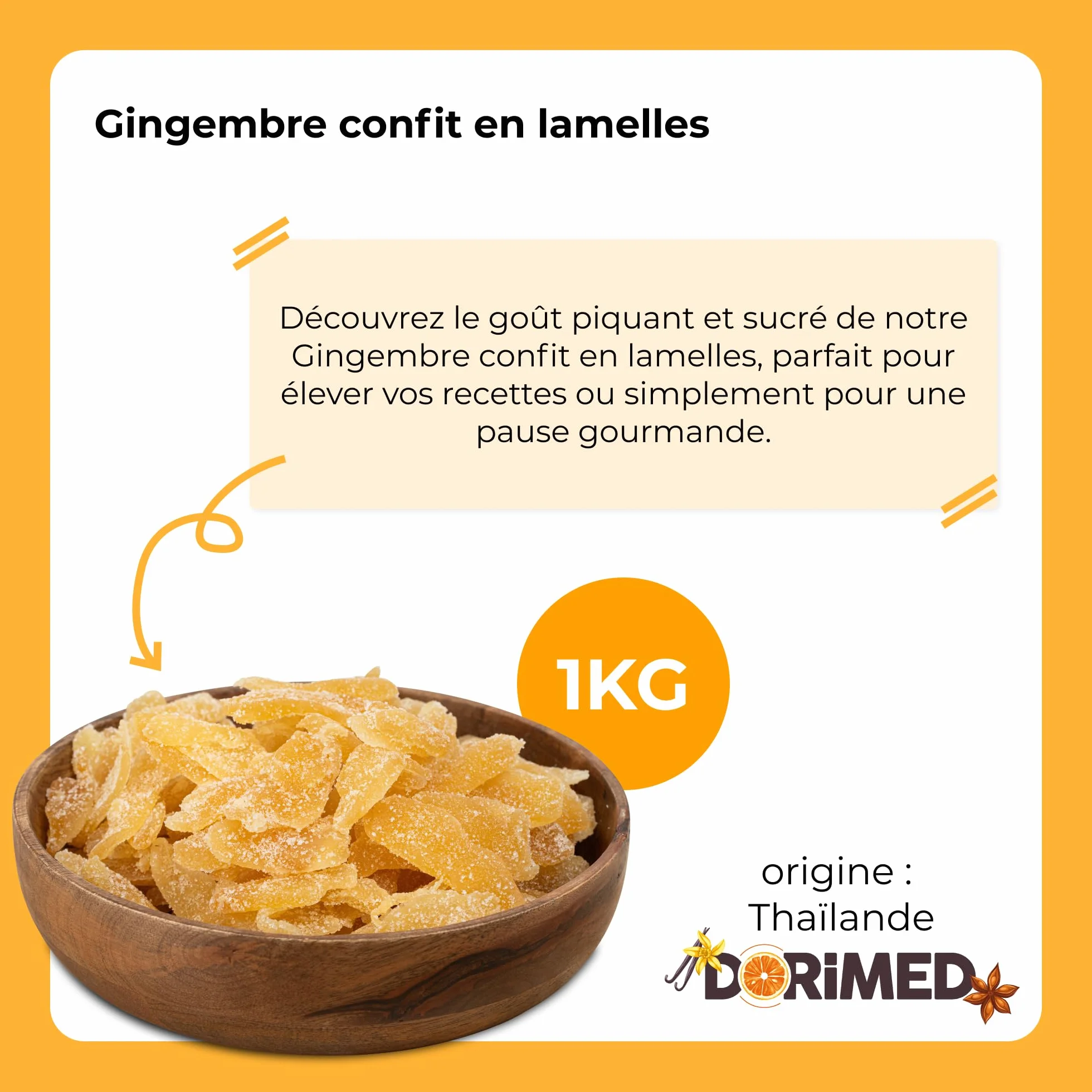 gingembre cristallisé 1 Kg | Gingembre confit en lamelles | Gingembre en Tranches de | Gingembres séchés sucrés | Collation sucrée | IDÉAL pour les recettes | Végétariens et végétaliens | Dorimed