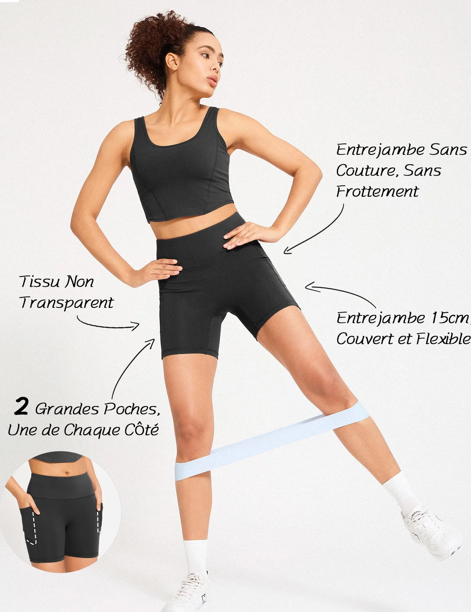 Yogaration Short de Sport Femme Taille Haute avec Poches, Legging Court Push up sans Couture Anti Frottement Opaque Pilates Fitness Gym