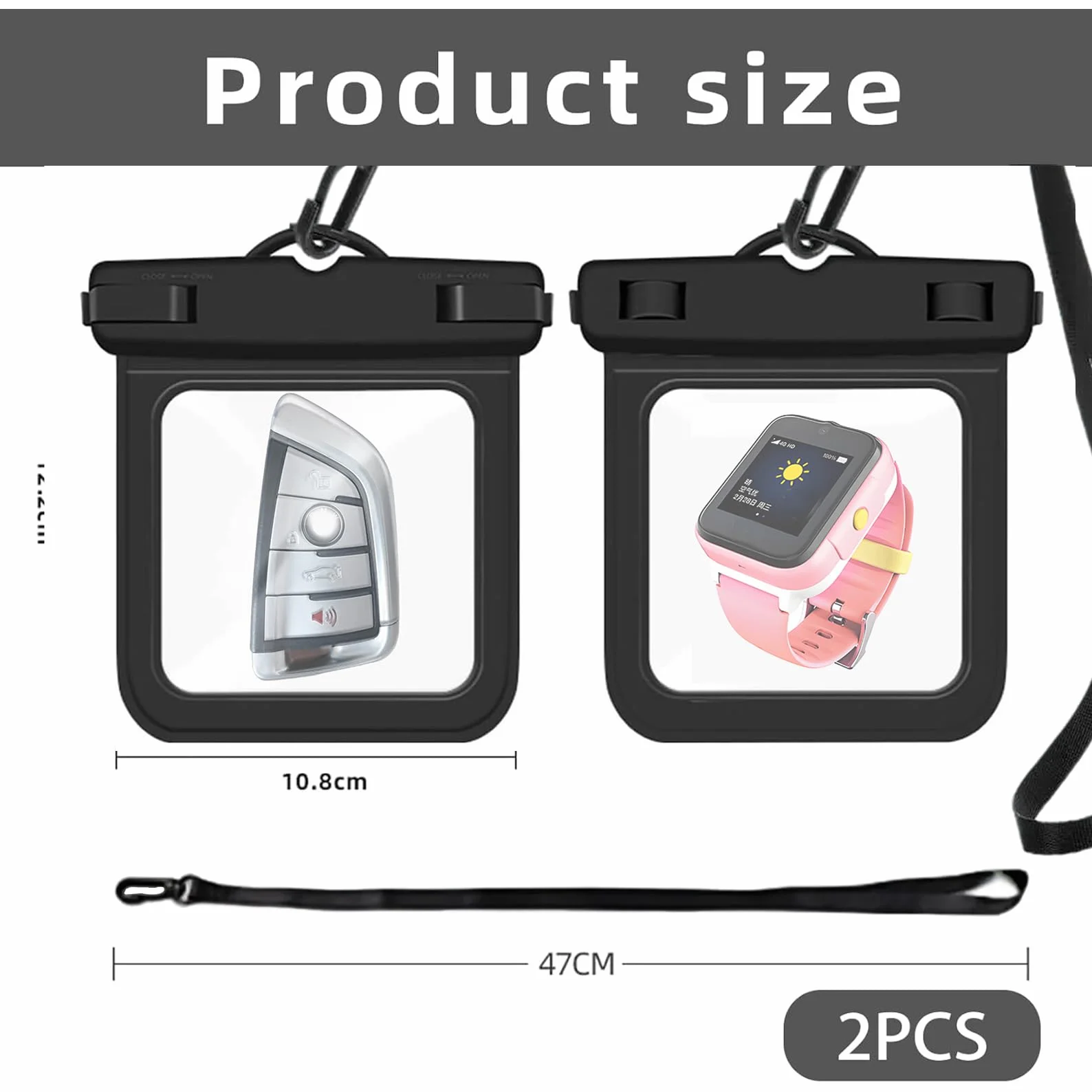Lot de 2 sacs étanches transparents - Petit sac banane étanche pour clés, argent, cartes, natation, surf, pêche