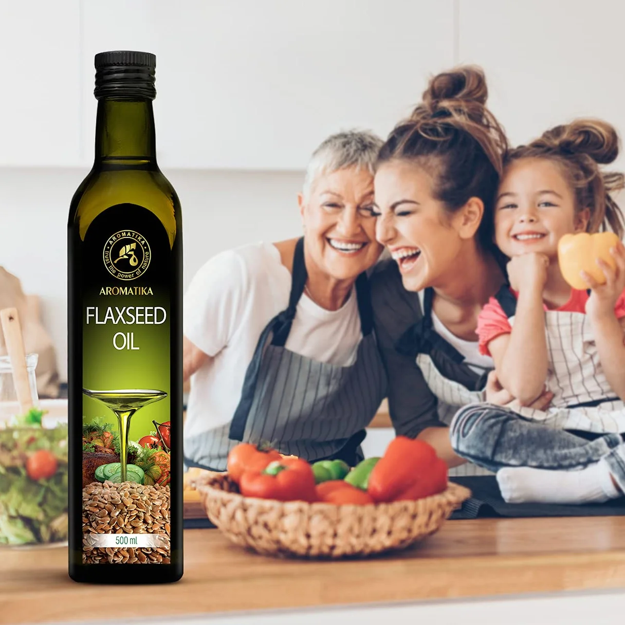 Huile de Lin 500ml - Huile de Graines de Lin Culinaire - Végétalien Pressé à Froid Vierge - Huile de Cuisine Alimentaire - Huile Comestibles pour Salade, Vinaigrettes, Assaisonner Entrées & Plats