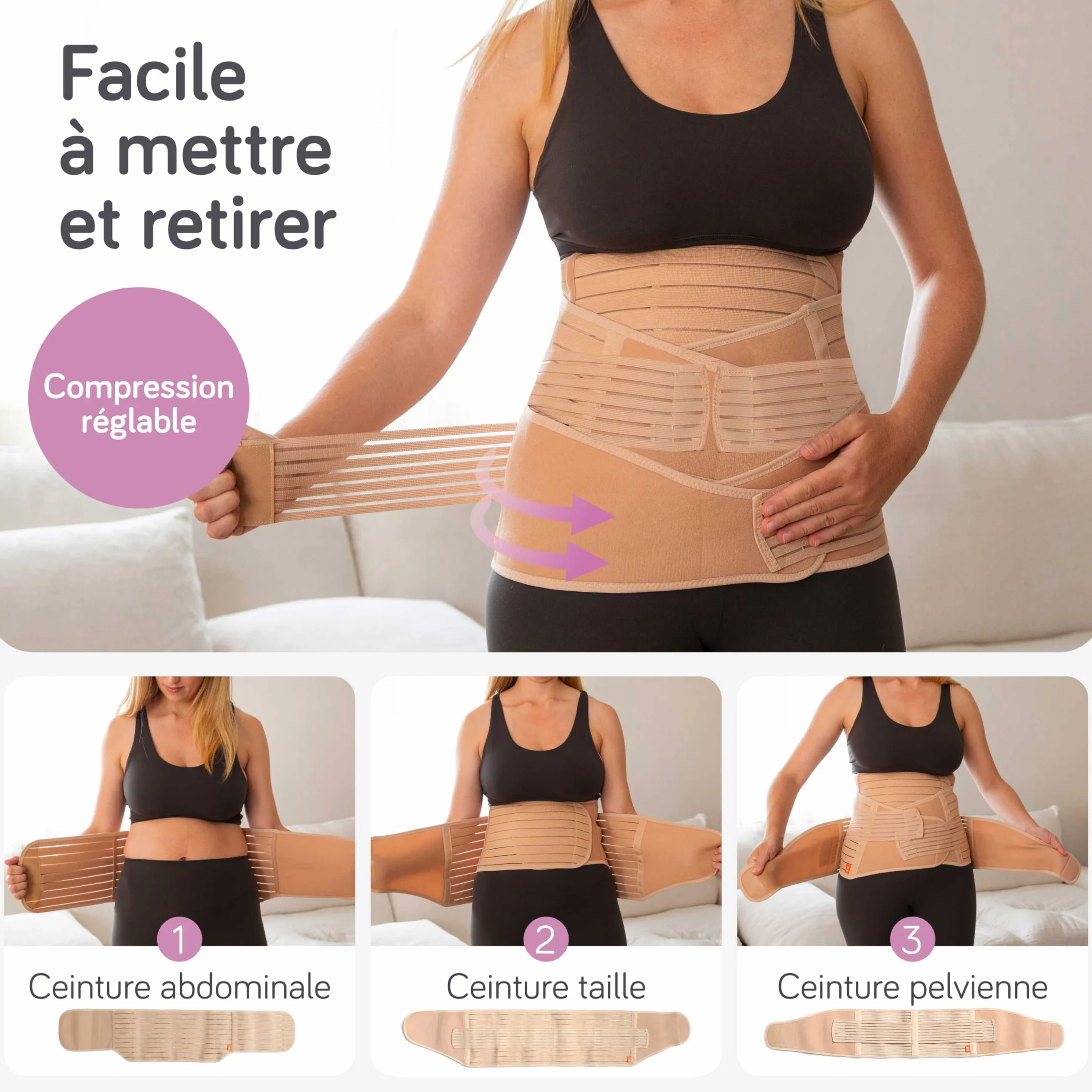 Baby Uma Ceinture Post Accouchement 3-En-1 Gaine Post Partum Triple Maintien Césarienne Légère Respirante