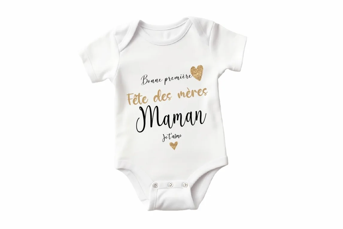 Body Blanc Imprimé Bonne Première Fête des Mères - Cadeau Touchant pour Nouveau-né - 0-3 mois