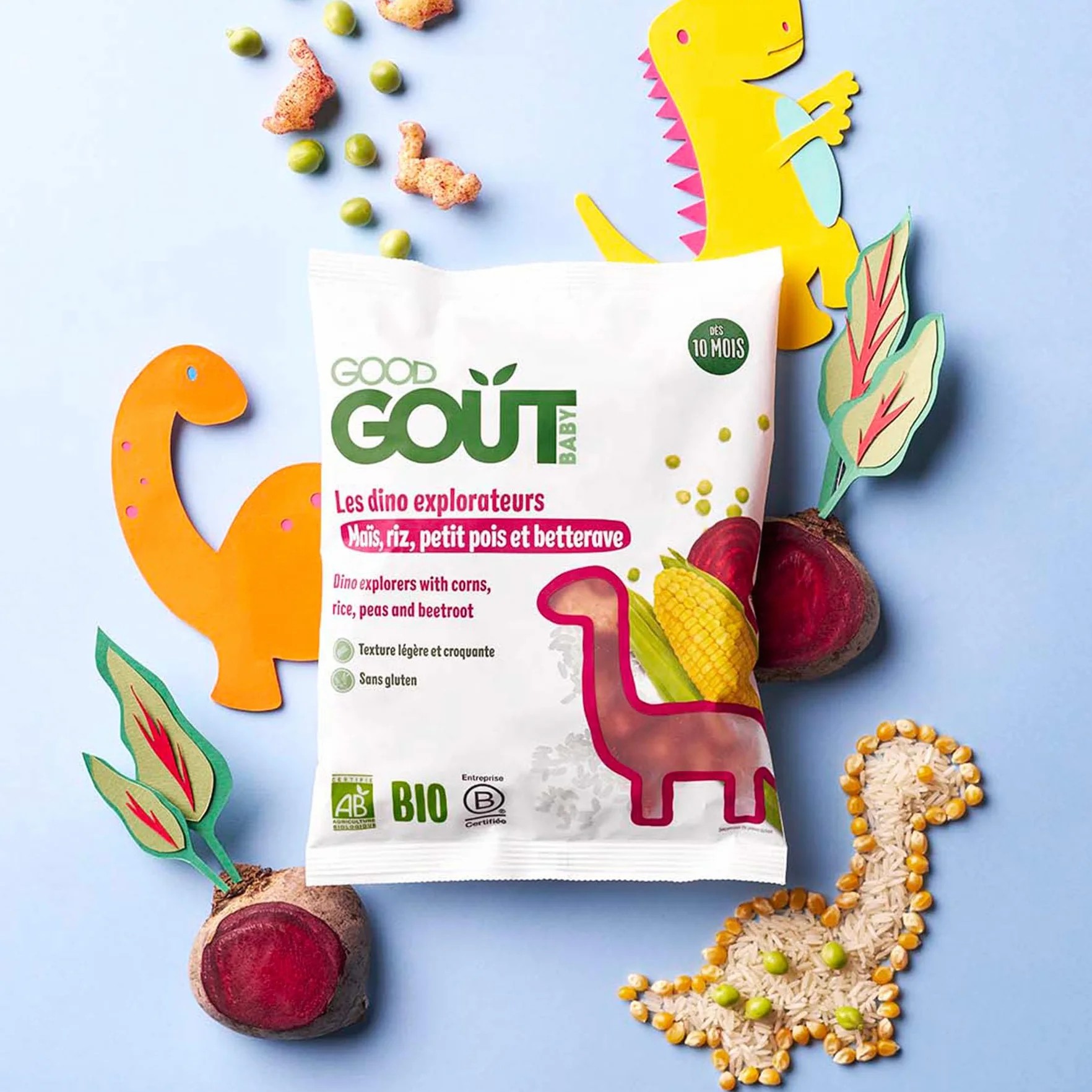 Good Goût - Les Dino Explorateurs - Snack pour bébé - Dès 10 Mois - Texture légère et fondante - Sans gluten - Format nomade