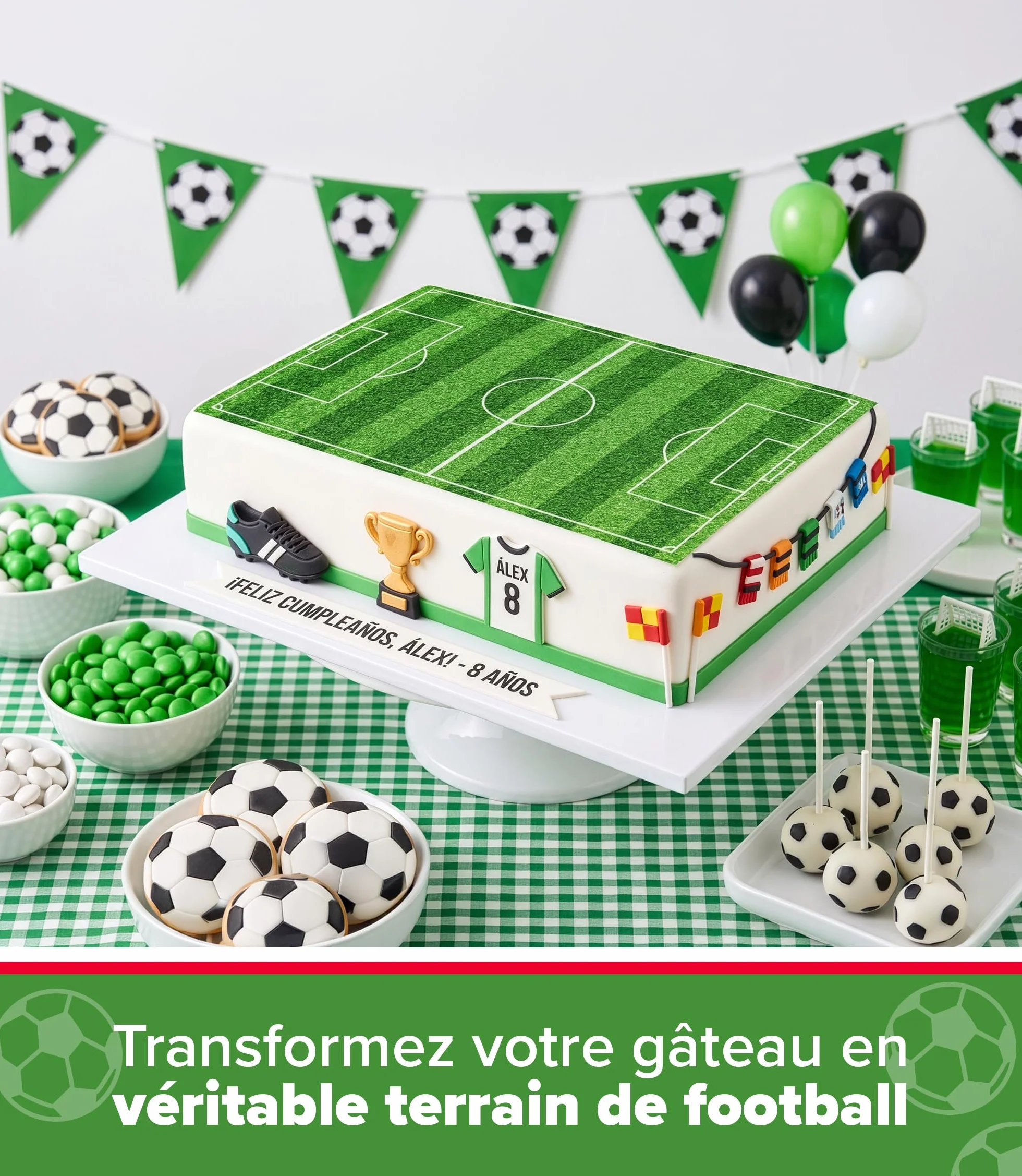 dekora - Feuille comestible football 20x27 cm – Décoration pour gâteaux d’anniversaire d’enfants, Sans Gluten, Sans Lactose, Idéale pour fêtes et événements footballistiques