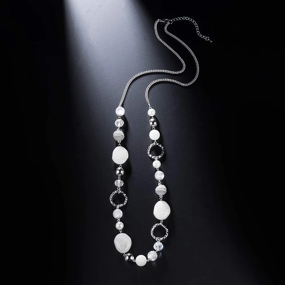 FULU AUTUMN Collier Long Argent Boheme Cristaux Perles Pierre Naturelle Bijoux Fantaisie