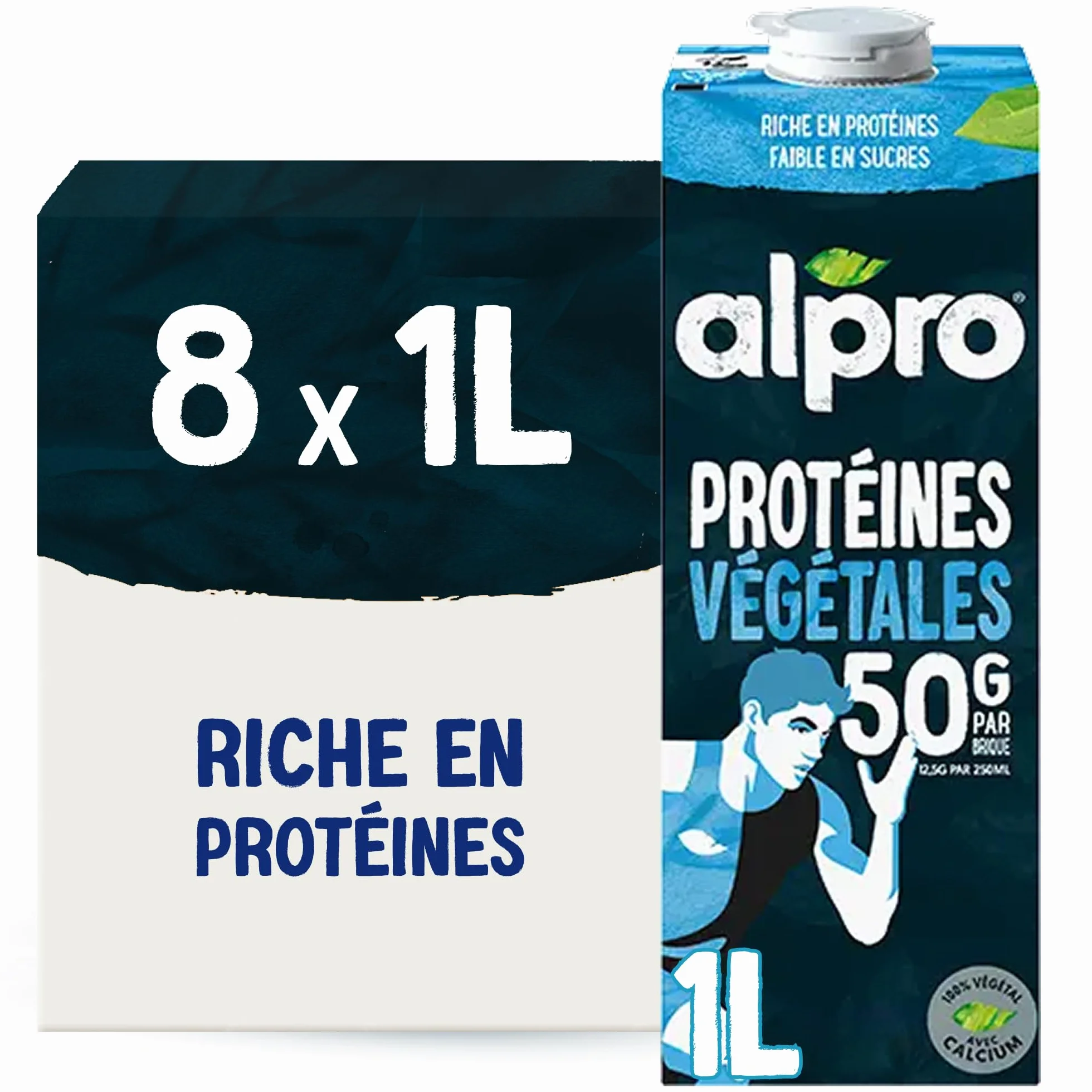 Alpro - Boisson végétale - Soja protéine nature - 1L- Lot de 8x1L