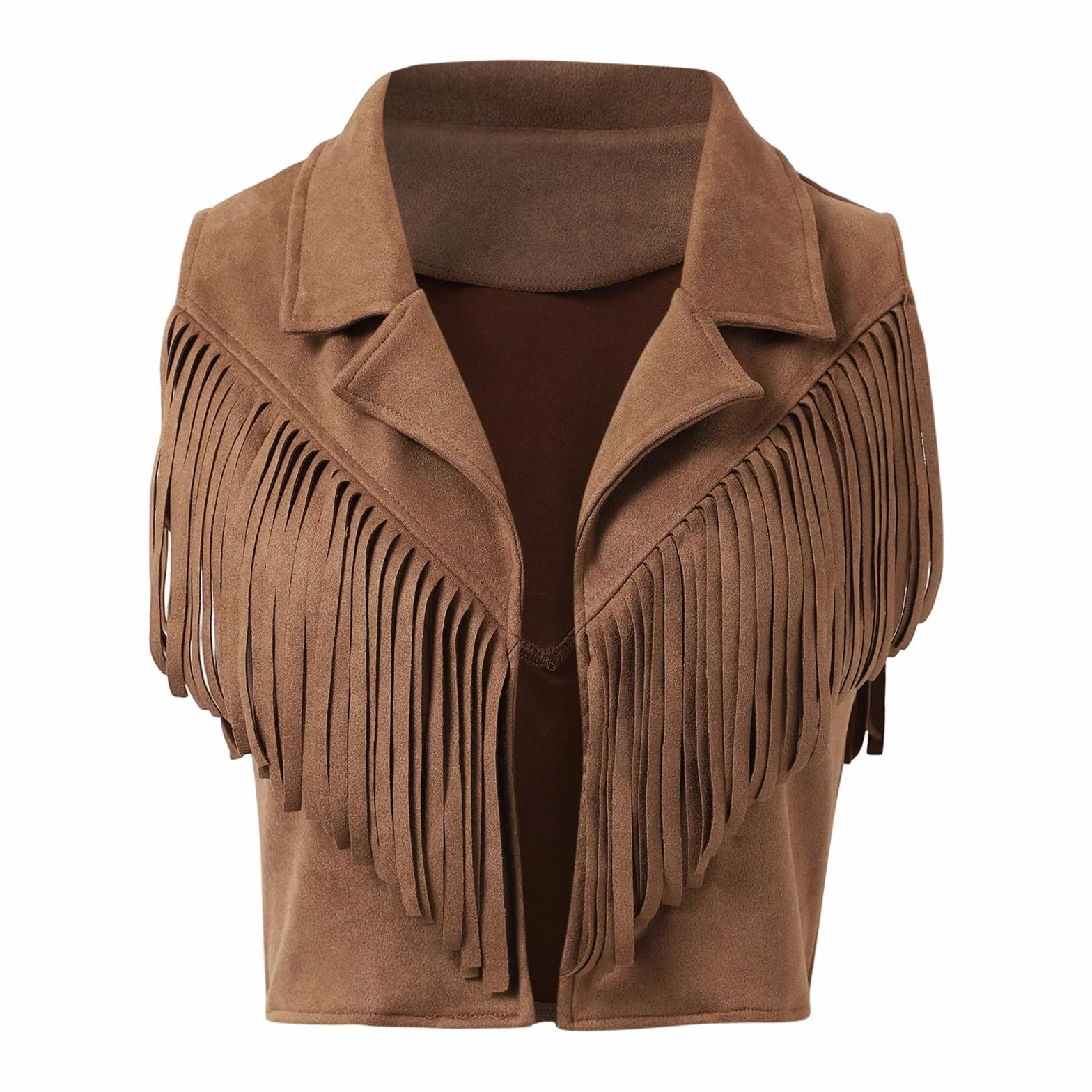 Gilet à franges femme daim court bohème western sans manches festival