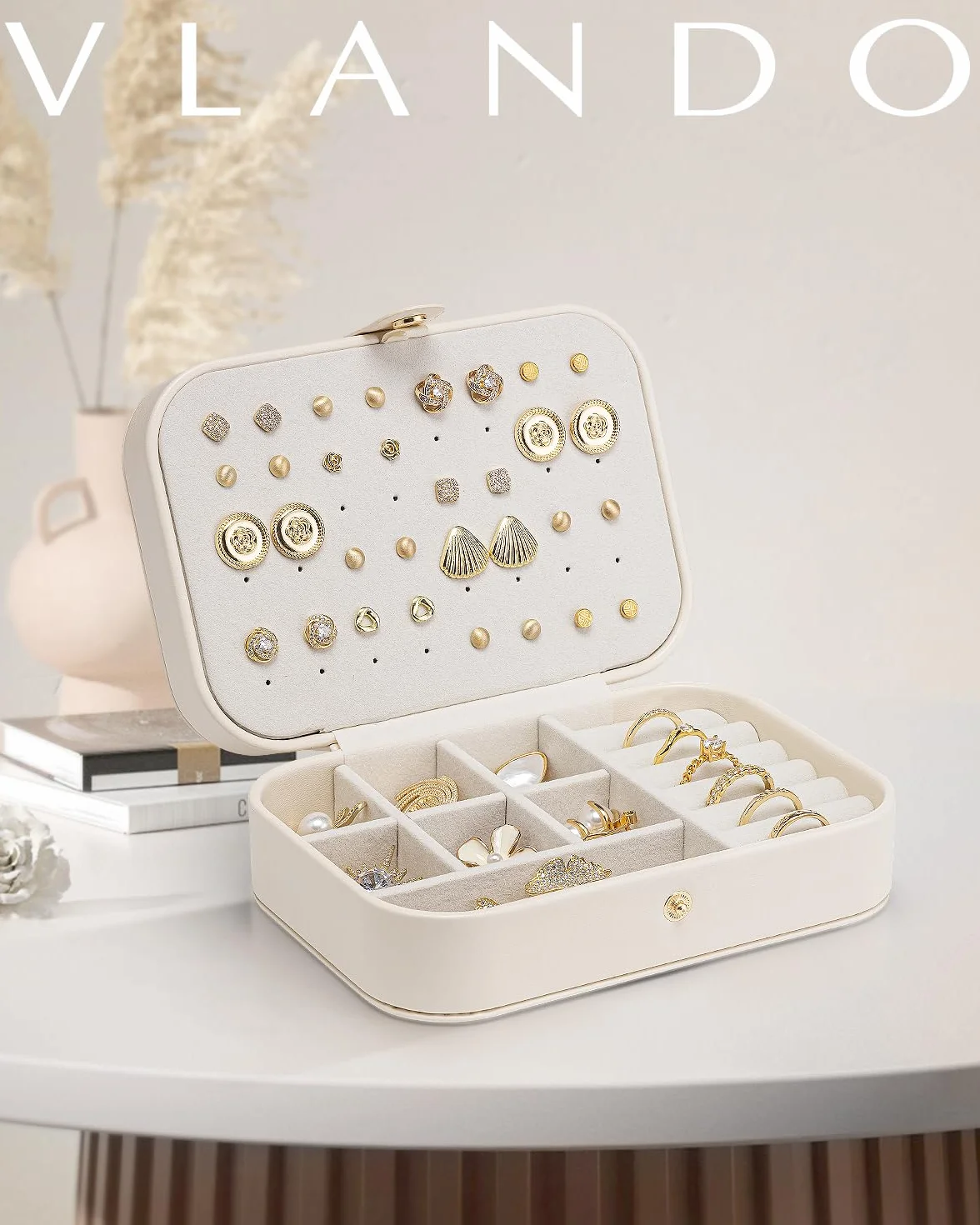Vlando Boîte à bijoux de voyage, rangement pour bijoux, boucles d'oreilles, étui de voyage