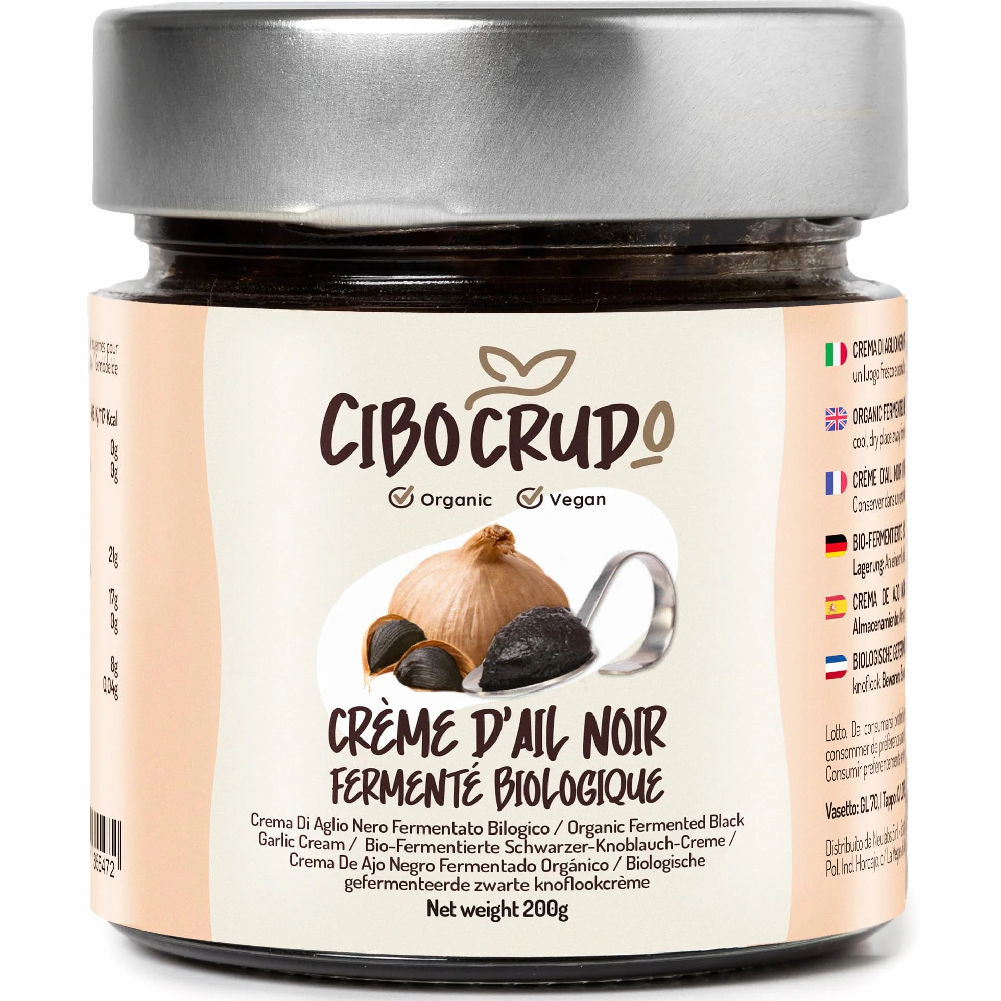 Crème d'Ail Noir Bio - 200g. Pate d Ail Noir Fermenté Bio de Qualité Supérieure à Partir d'Ail Frais. Ail Riche en Sels Minéraux Énergisant et Antioxydant.