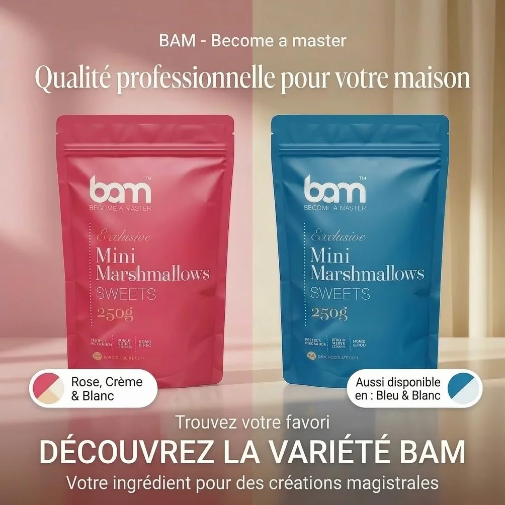 BAM Mini Marshmallow – Guimauves Sucrées Pour Chocolat Chaud, Desserte et Décoration, Blancs et Bleus, 250g