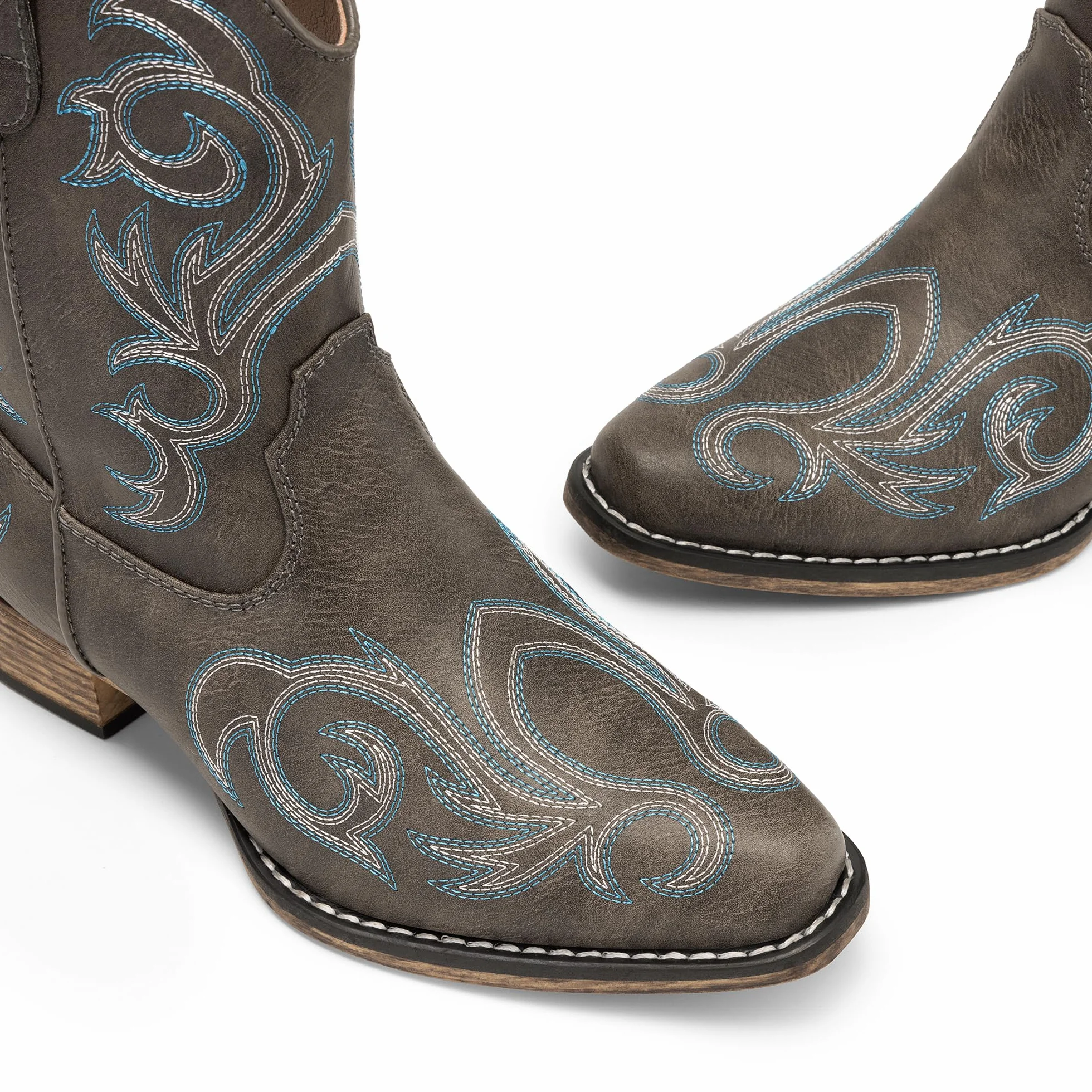 DREAM PAIRS Bottes Femme Western Courtes Bottines Cowboy Cowgirl Bout Carré Talon Large Fermeture Éclair