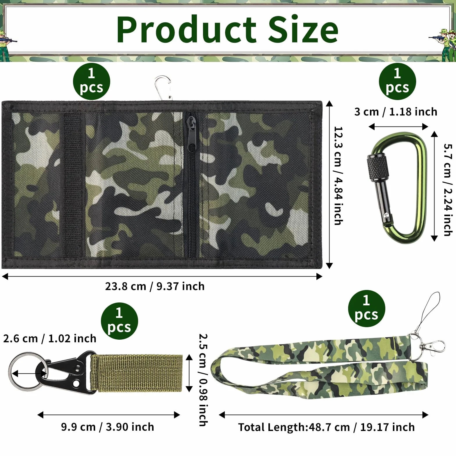 Portefeuille Camouflage Garçons Tissu Polyester avec Fermeture Éclair Boucle Hawkbill