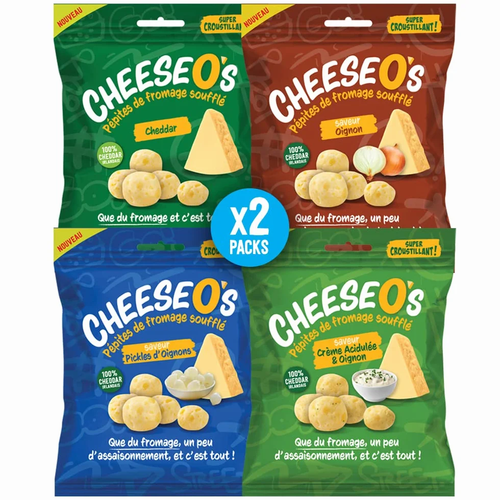 Cheese O’s Pépites de fromage soufflé | Assortiment Multi Variété 8 sachets de 50g | | Parfait à l'Apéro | Riche en Protéines | Pauvre en Glucides