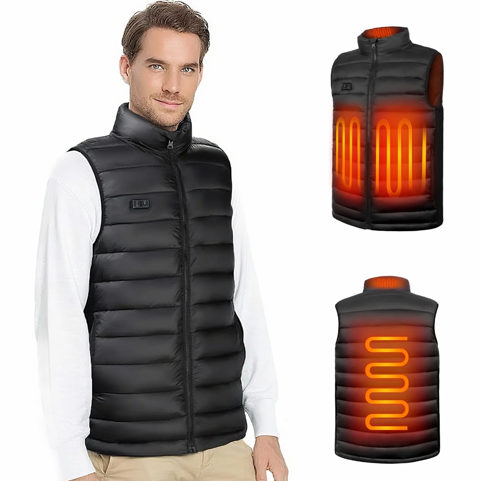 seenlast Veste Chauffante Homme avec Batterie Incluse 4 Zones 3 Niveaux Ski Moto Chasse Camping