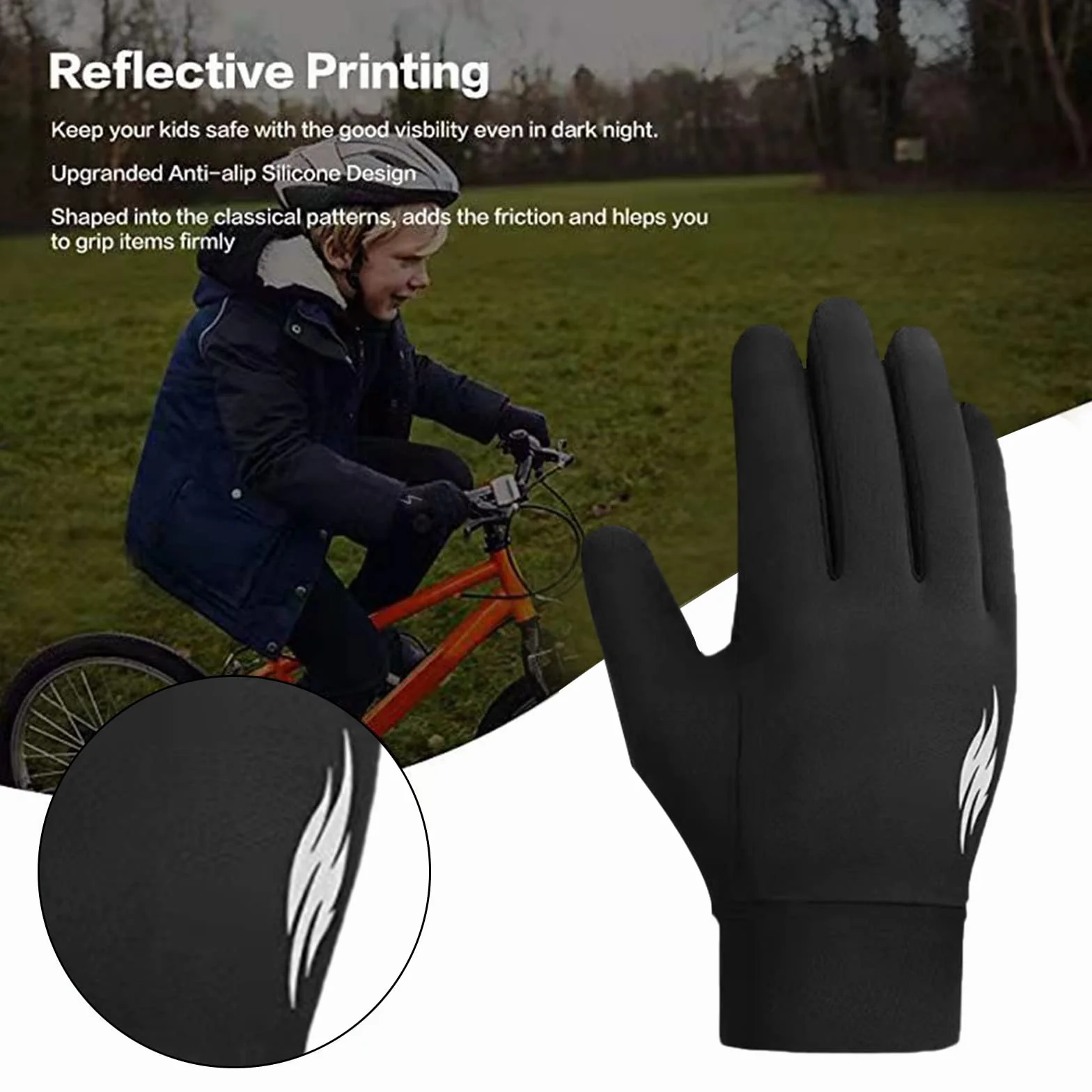 Gants d'hiver chauds imperméables écran tactile 6-12 ans garçons filles course à pied temps froid